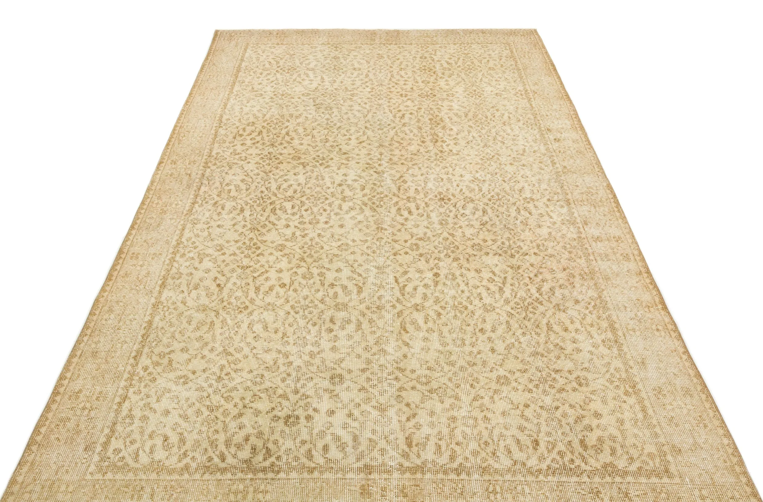 Retro Design Beige Over Dyed Vintage Rug 5'4'' x 9'1'' ft 162 x 276 cm