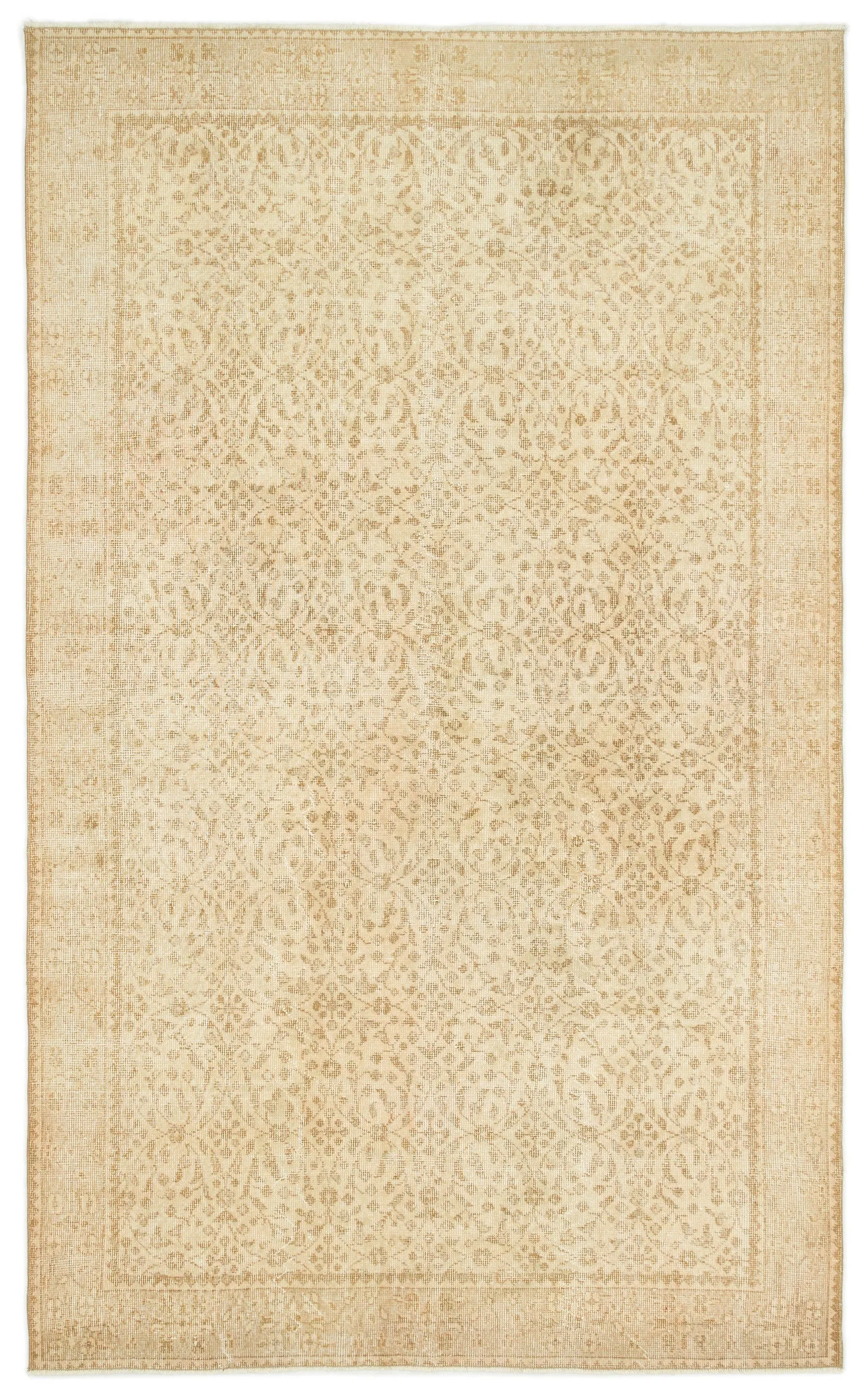 Retro Design Beige Over Dyed Vintage Rug 5'4'' x 9'1'' ft 162 x 276 cm