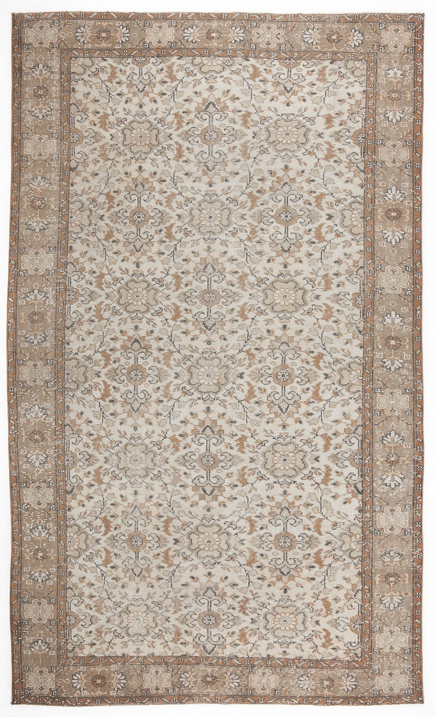 Retro Design Beige Over Dyed Vintage Rug 5'5'' x 9'1'' ft 164 x 277 cm