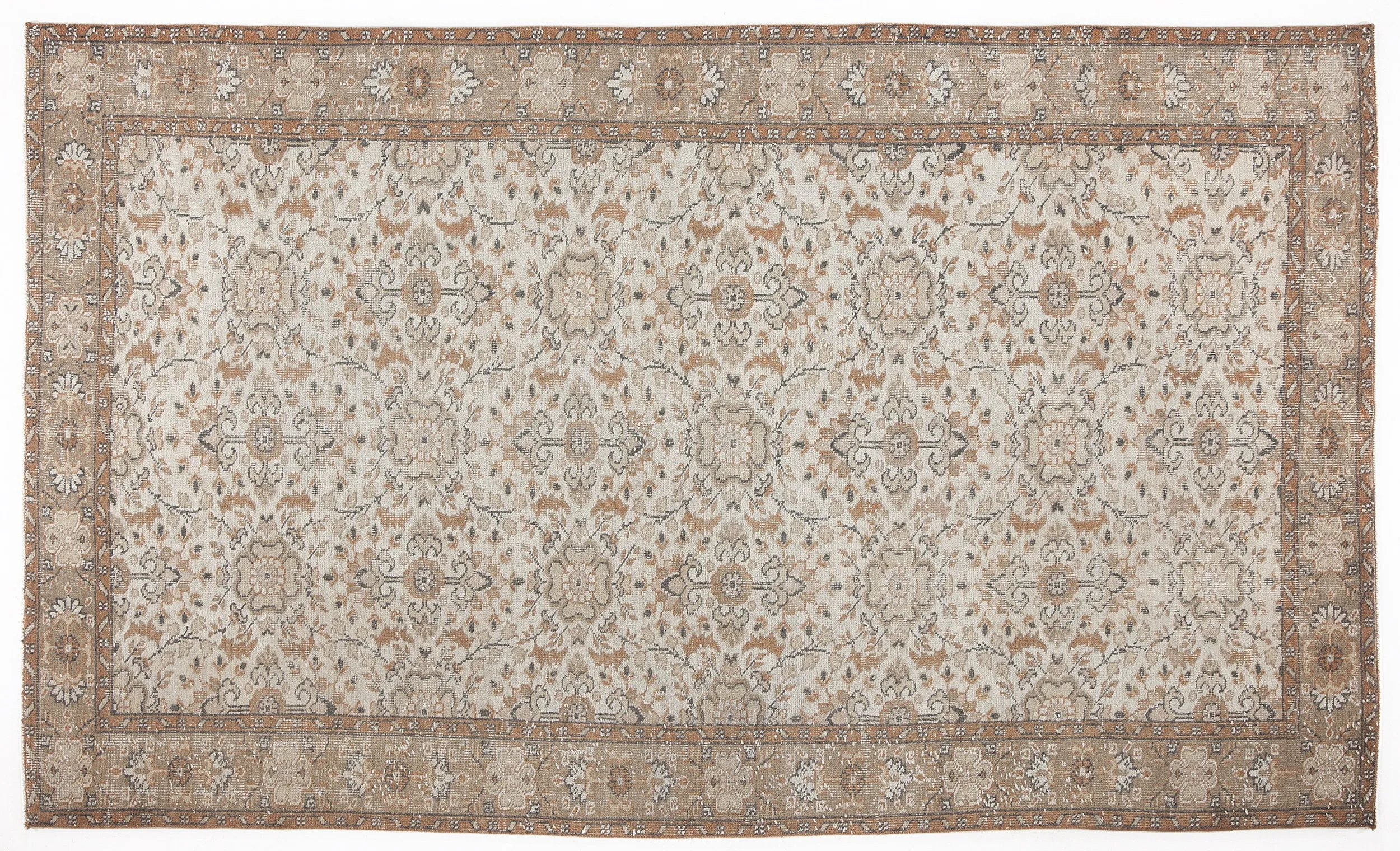 Retro Design Beige Over Dyed Vintage Rug 5'5'' x 9'1'' ft 164 x 277 cm