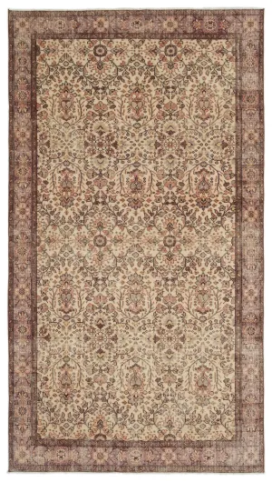 Retro Design Beige Over Dyed Vintage Rug 5'5'' x 9'9'' ft 164 x 297 cm