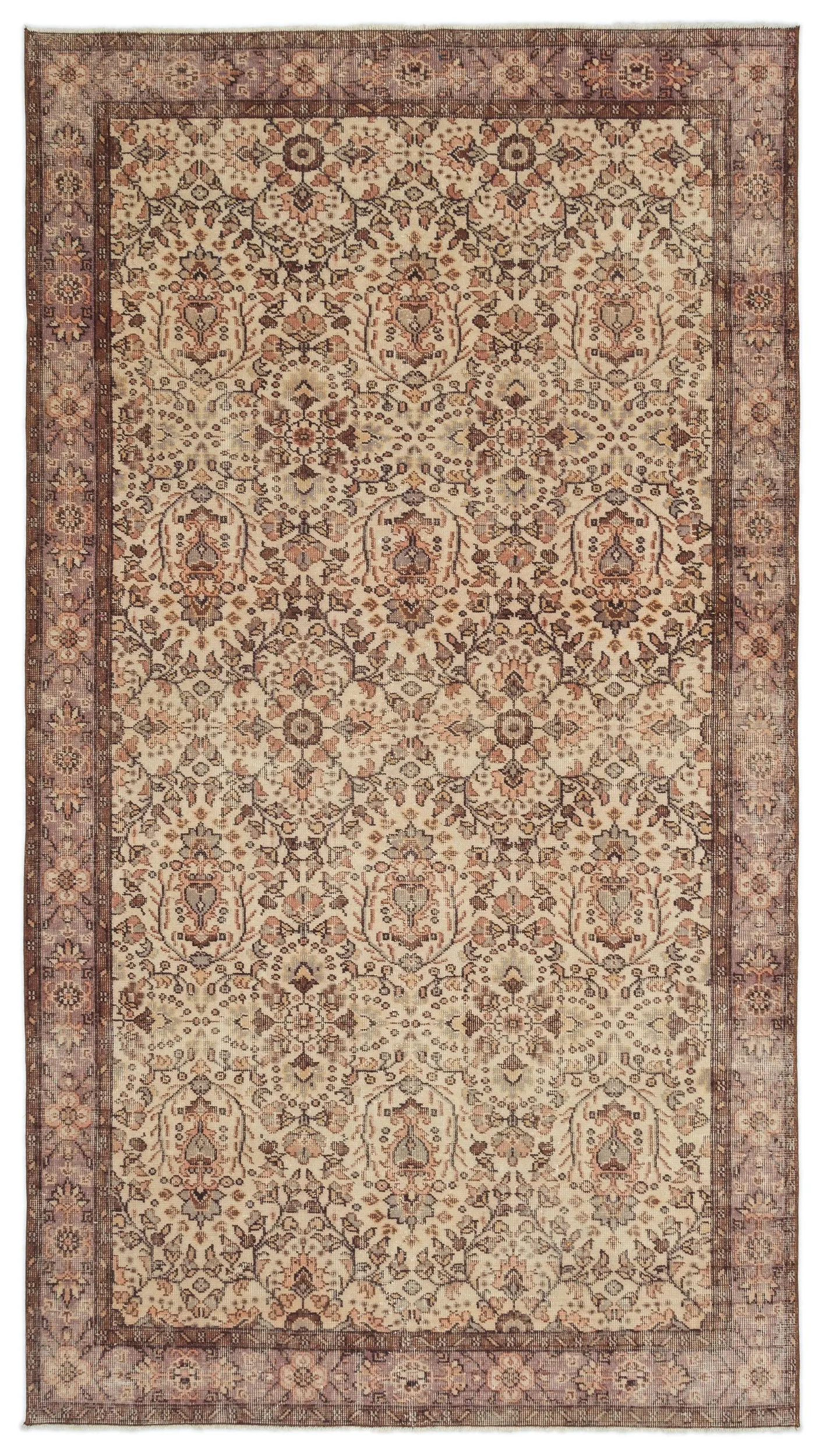 Retro Design Beige Over Dyed Vintage Rug 5'5'' x 9'9'' ft 164 x 297 cm