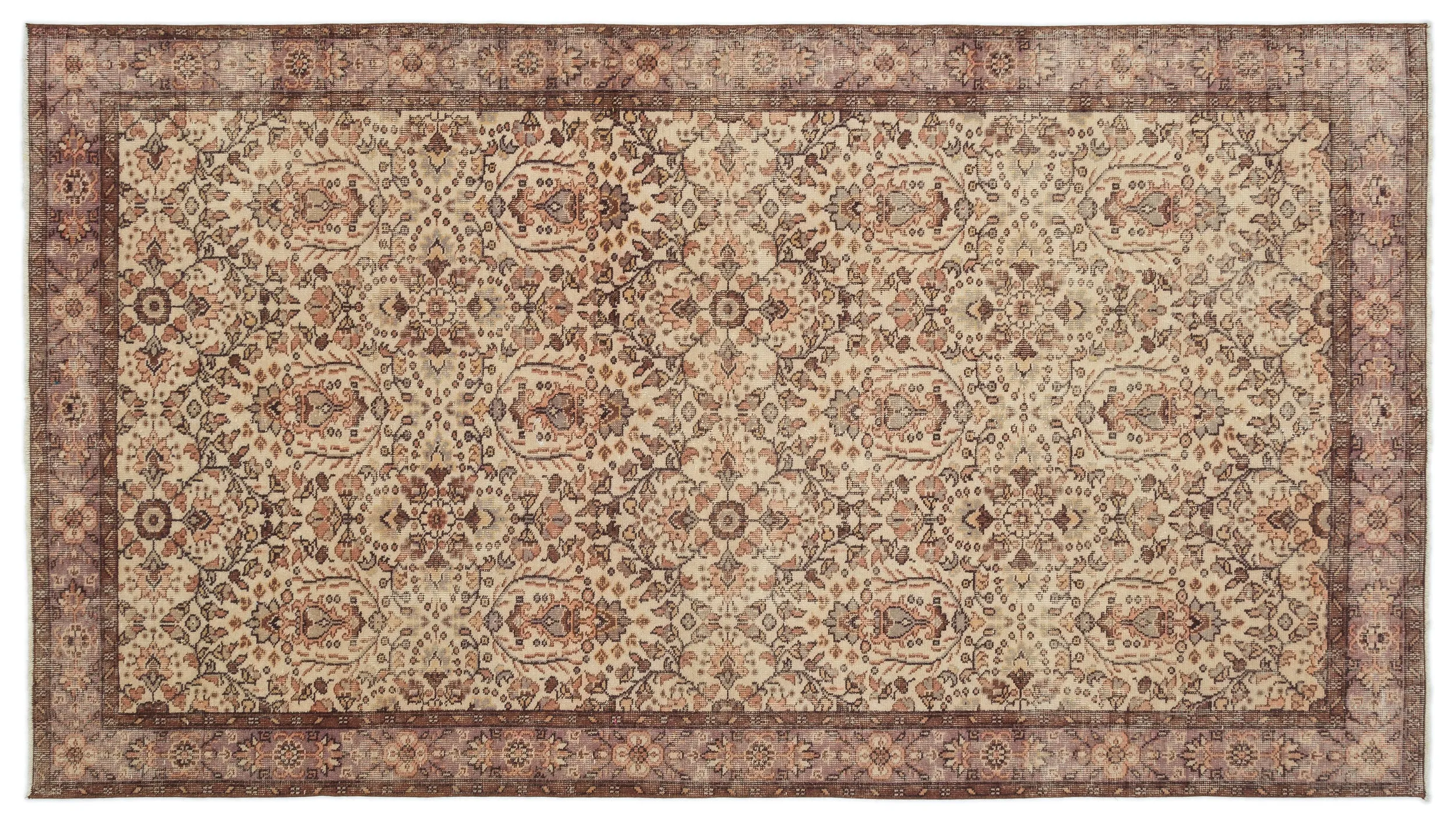 Retro Design Beige Over Dyed Vintage Rug 5'5'' x 9'9'' ft 164 x 297 cm