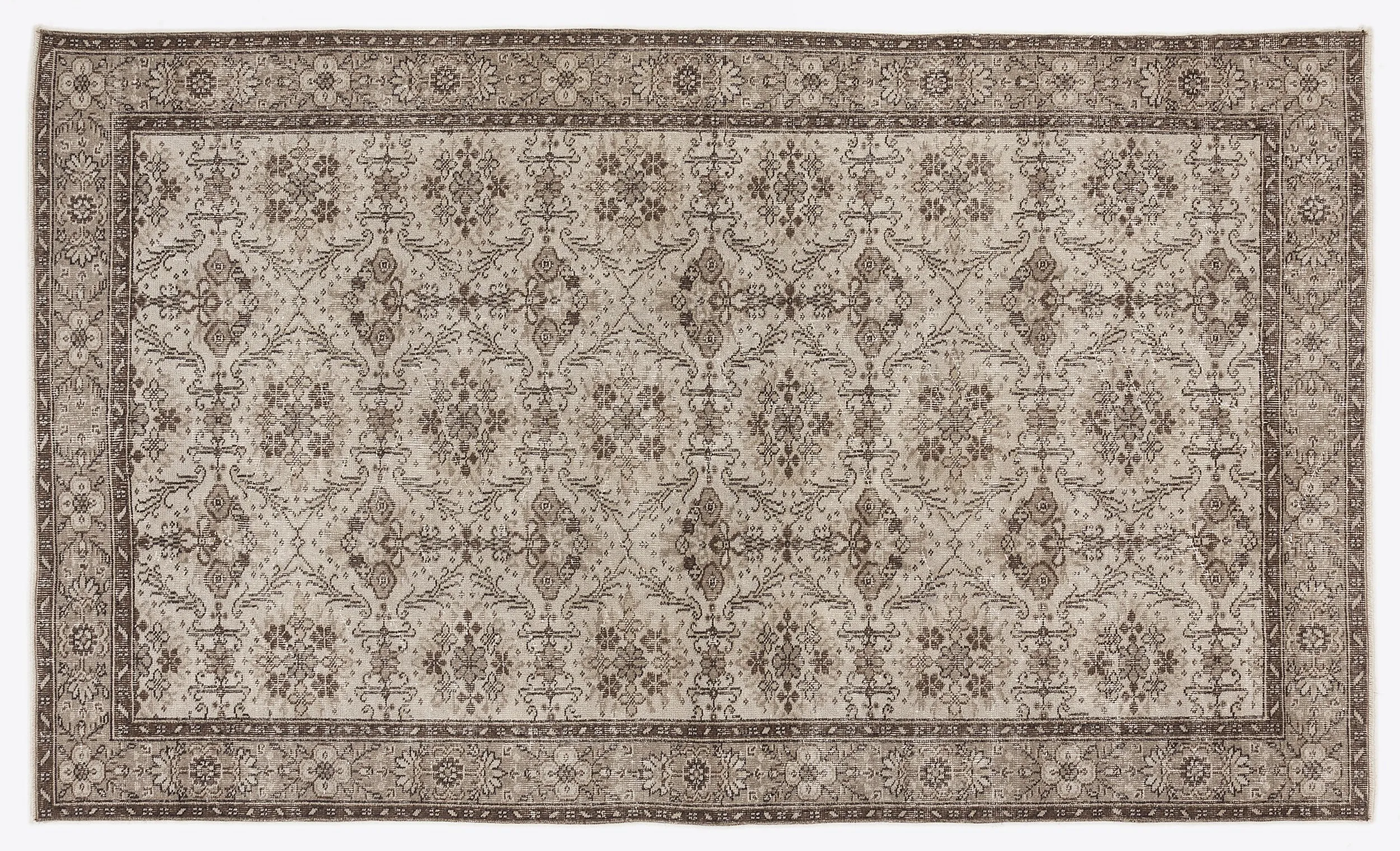Retro Design Beige Over Dyed Vintage Rug 5'7'' x 9'6'' ft 170 x 290 cm