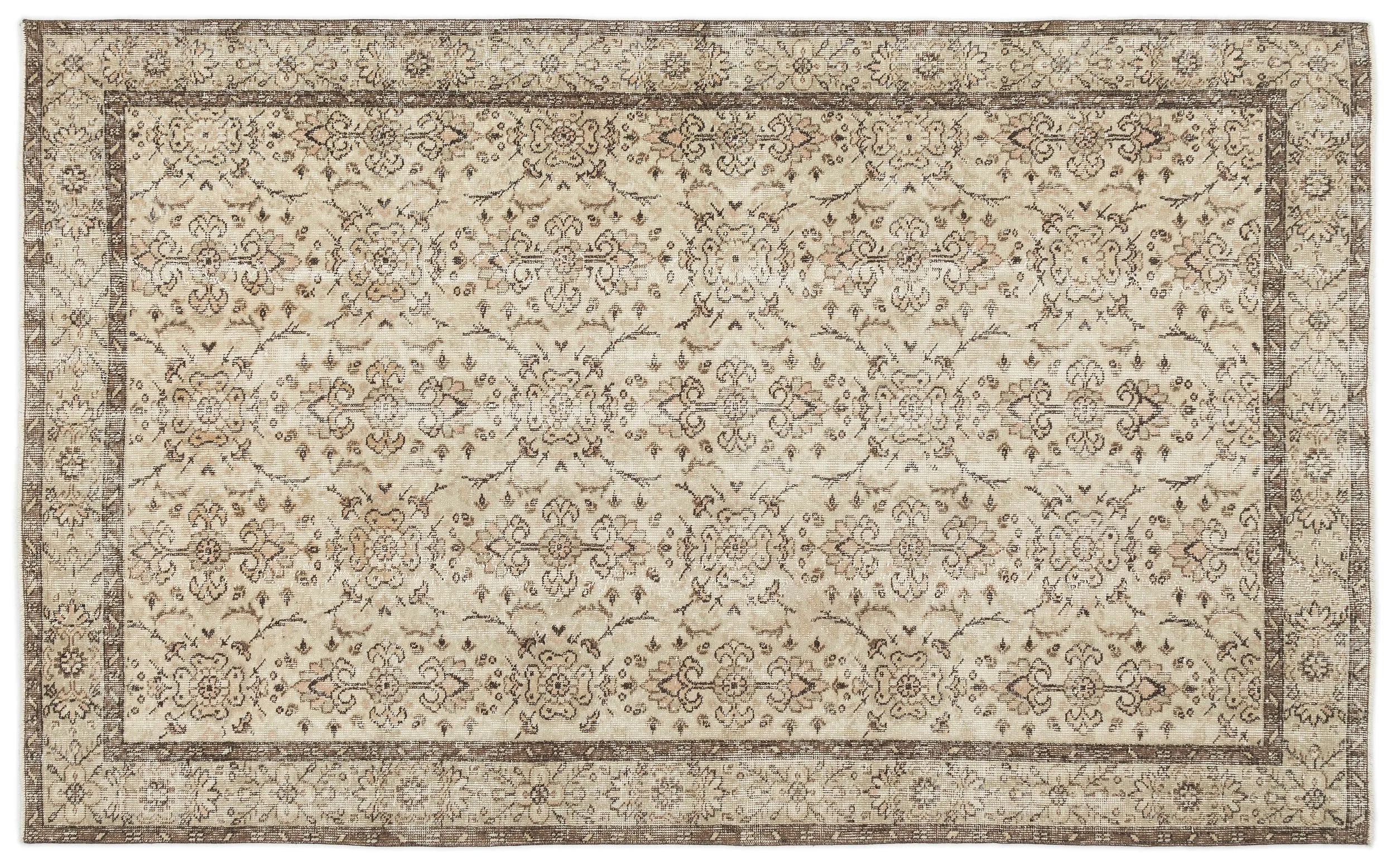 Retro Design Beige Over Dyed Vintage Rug 5'9'' x 9'1'' ft 174 x 278 cm