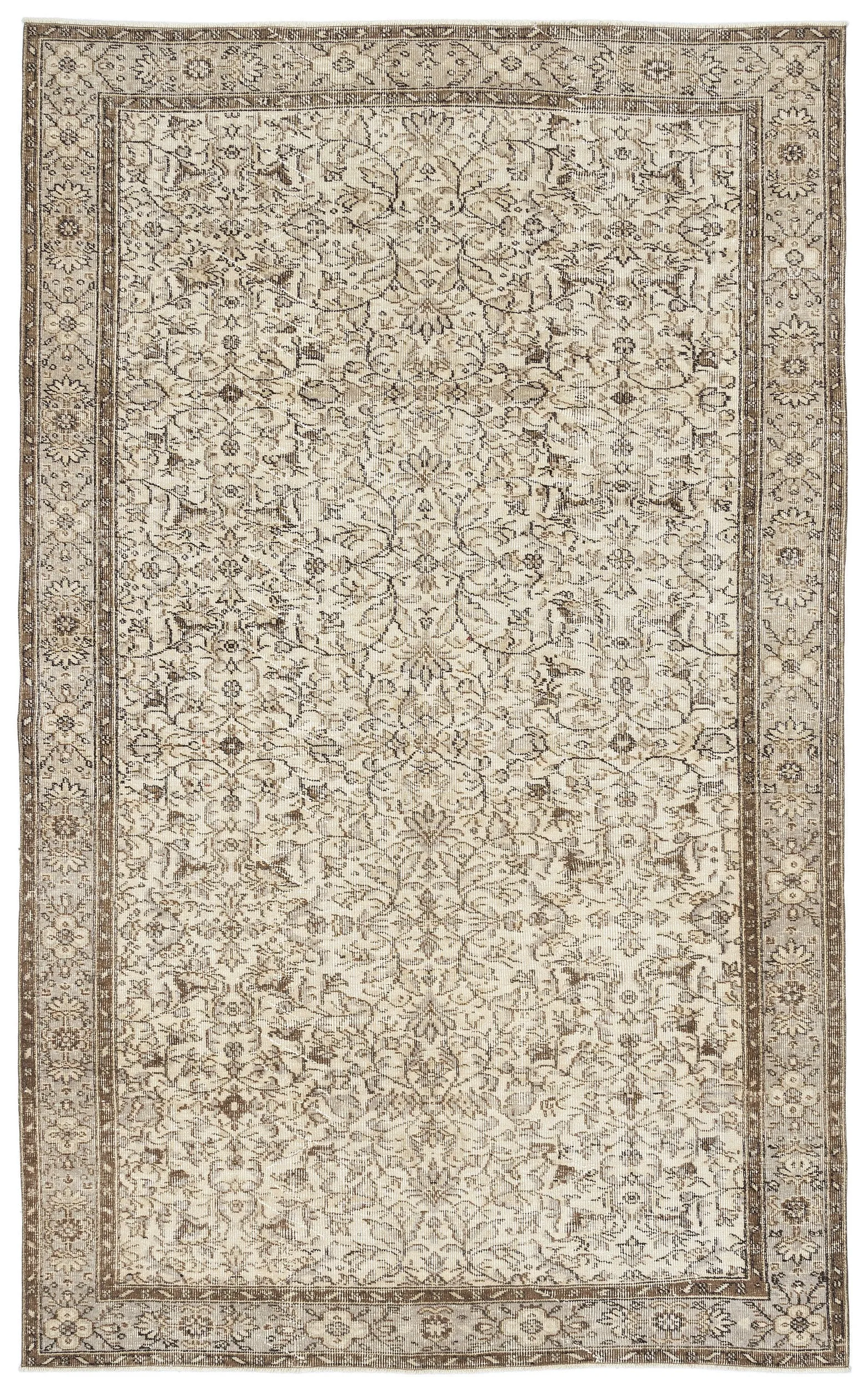 Retro Design Beige Over Dyed Vintage Rug 5'9'' x 9'3'' ft 175 x 283 cm