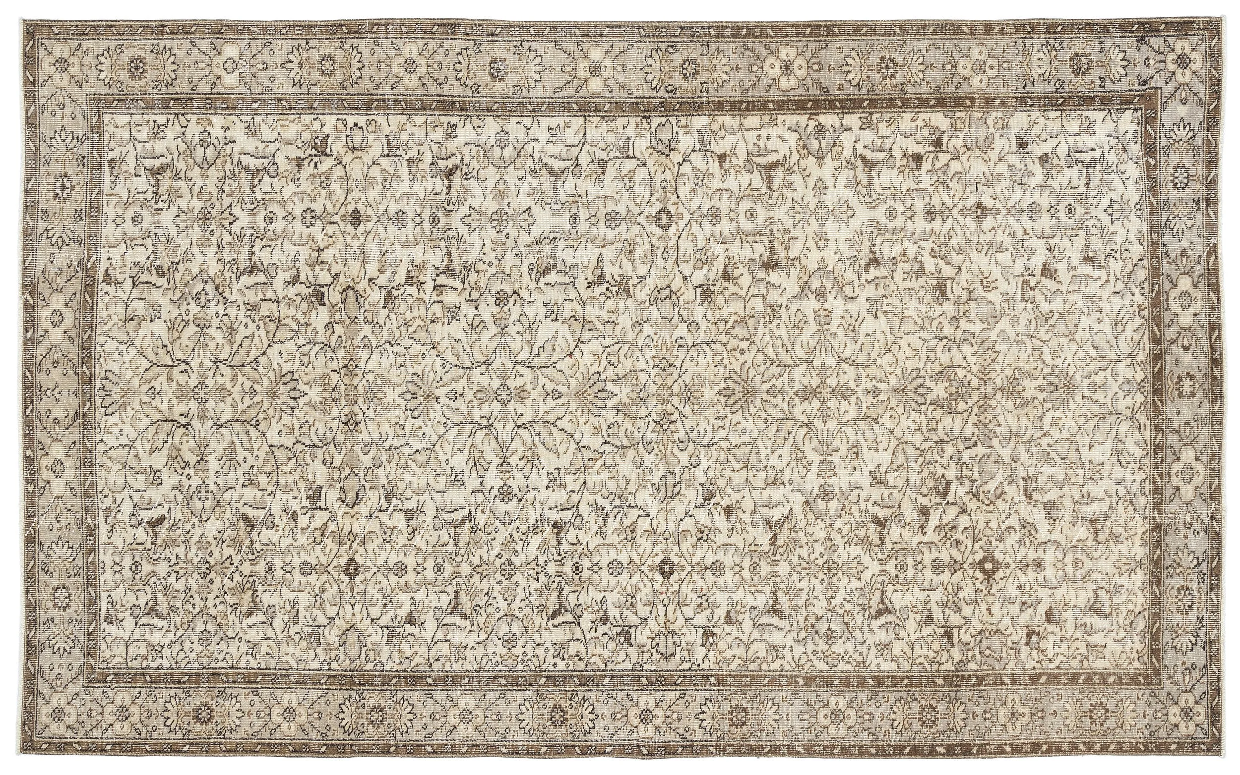 Retro Design Beige Over Dyed Vintage Rug 5'9'' x 9'3'' ft 175 x 283 cm