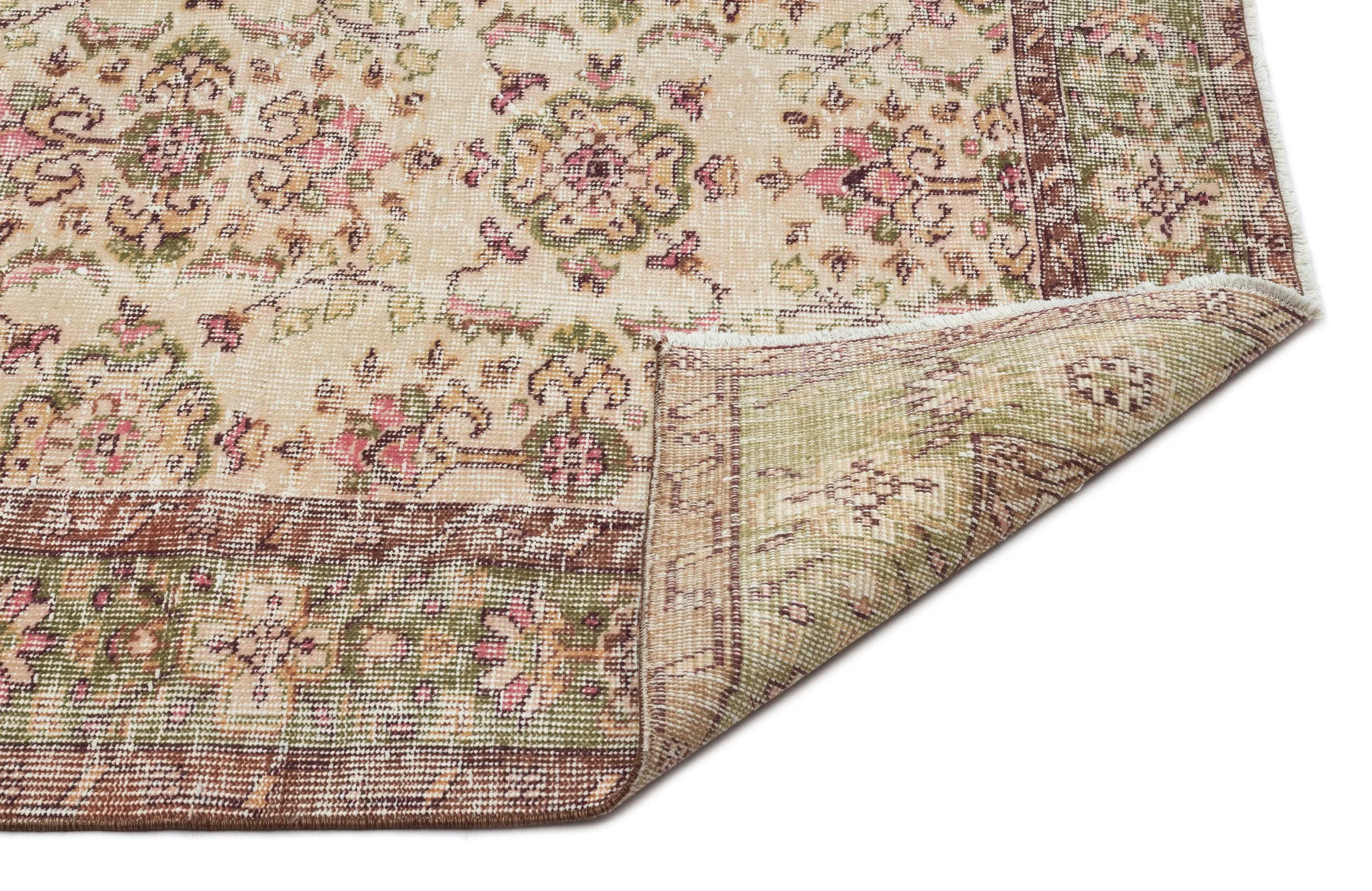 Retro Design Beige Over Dyed Vintage Rug 5'9'' x 9'7'' ft 175 x 292 cm