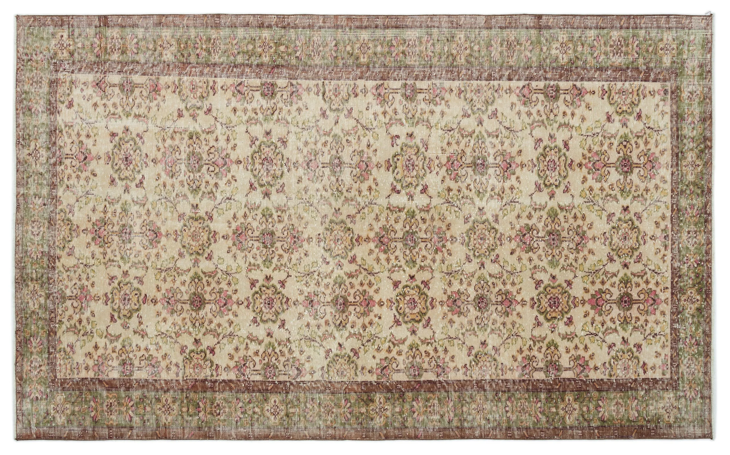 Retro Design Beige Over Dyed Vintage Rug 5'9'' x 9'7'' ft 175 x 292 cm