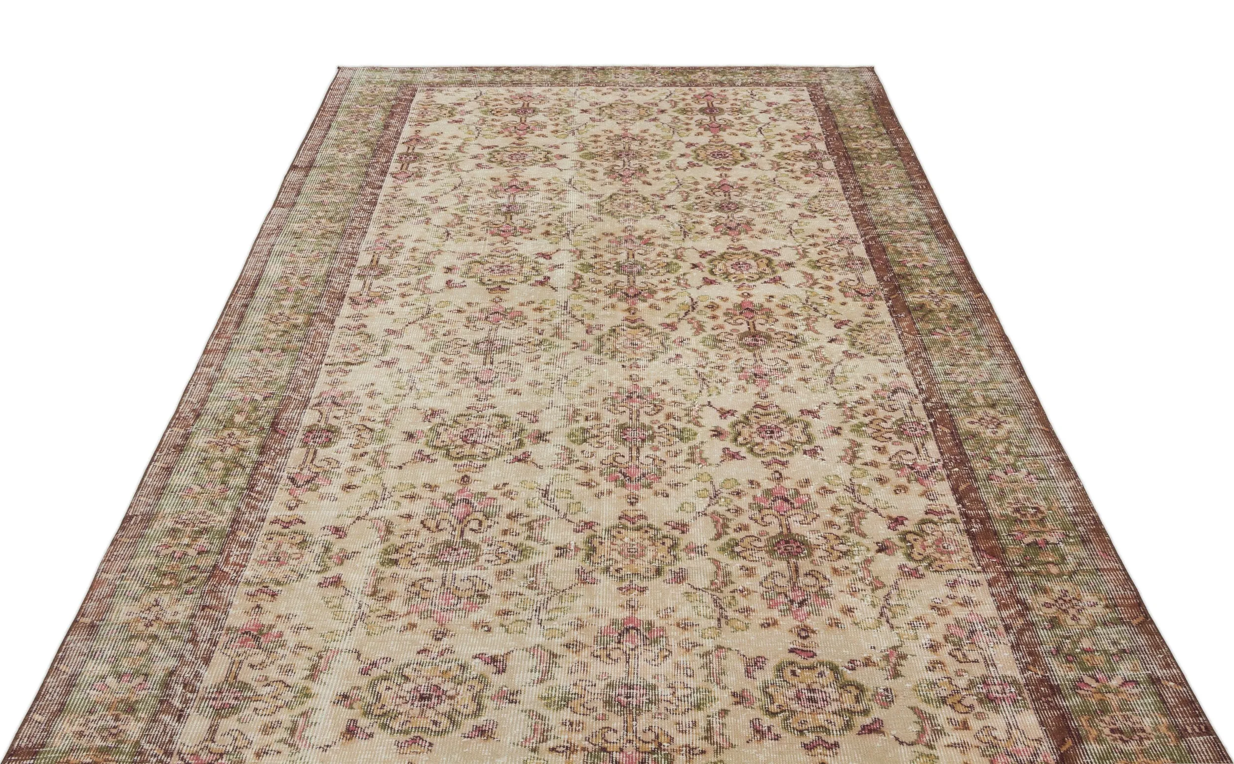 Retro Design Beige Over Dyed Vintage Rug 5'9'' x 9'7'' ft 175 x 292 cm