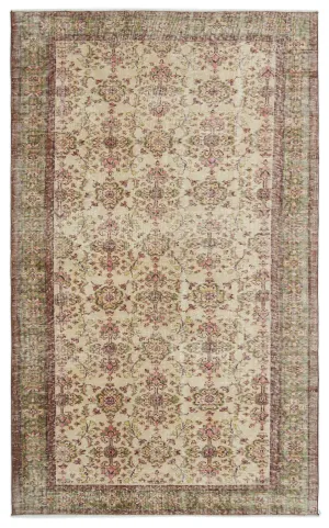 Retro Design Beige Over Dyed Vintage Rug 5'9'' x 9'7'' ft 175 x 292 cm