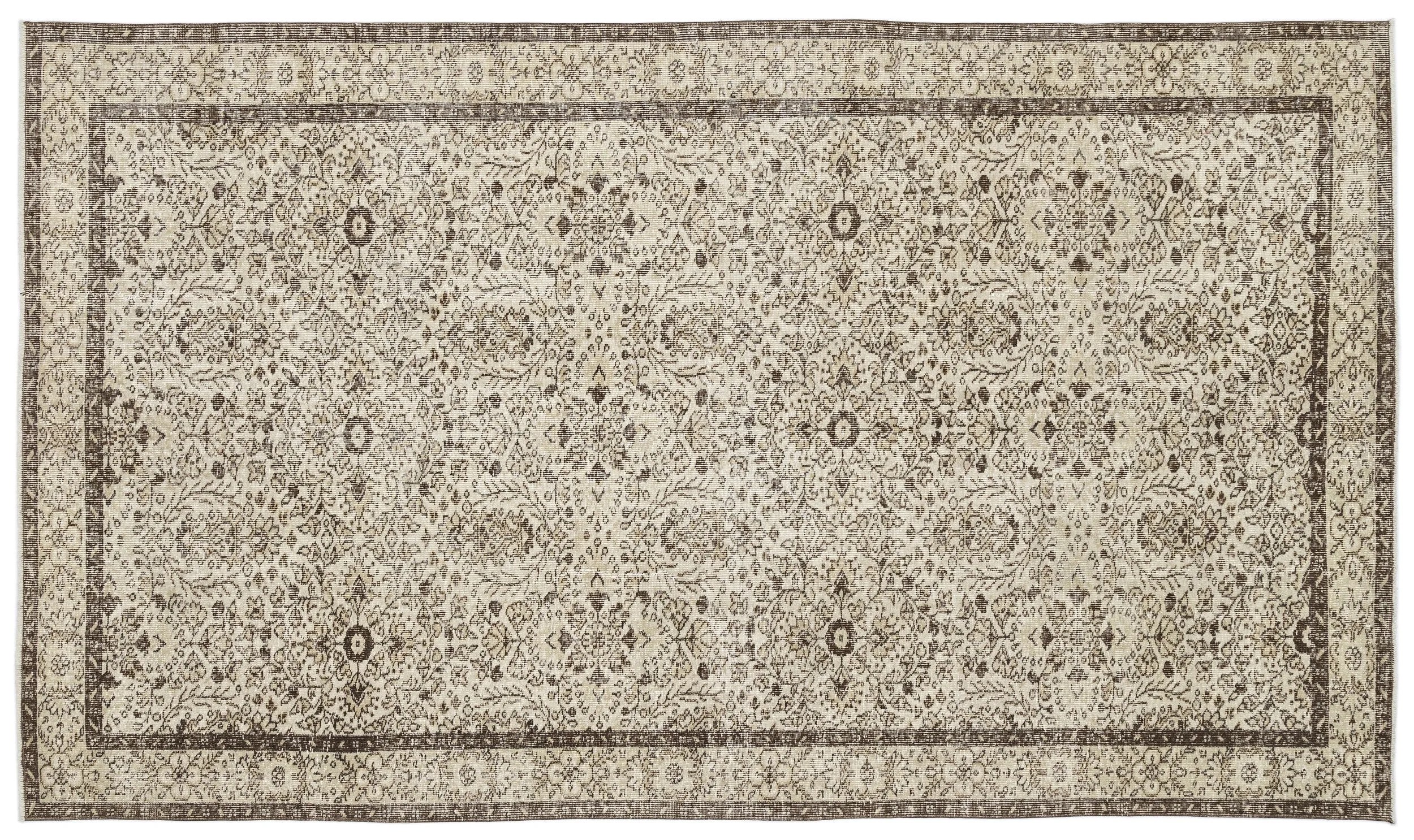 Retro Design Beige Over Dyed Vintage Rug 5'9'' x 9'9'' ft 175 x 296 cm