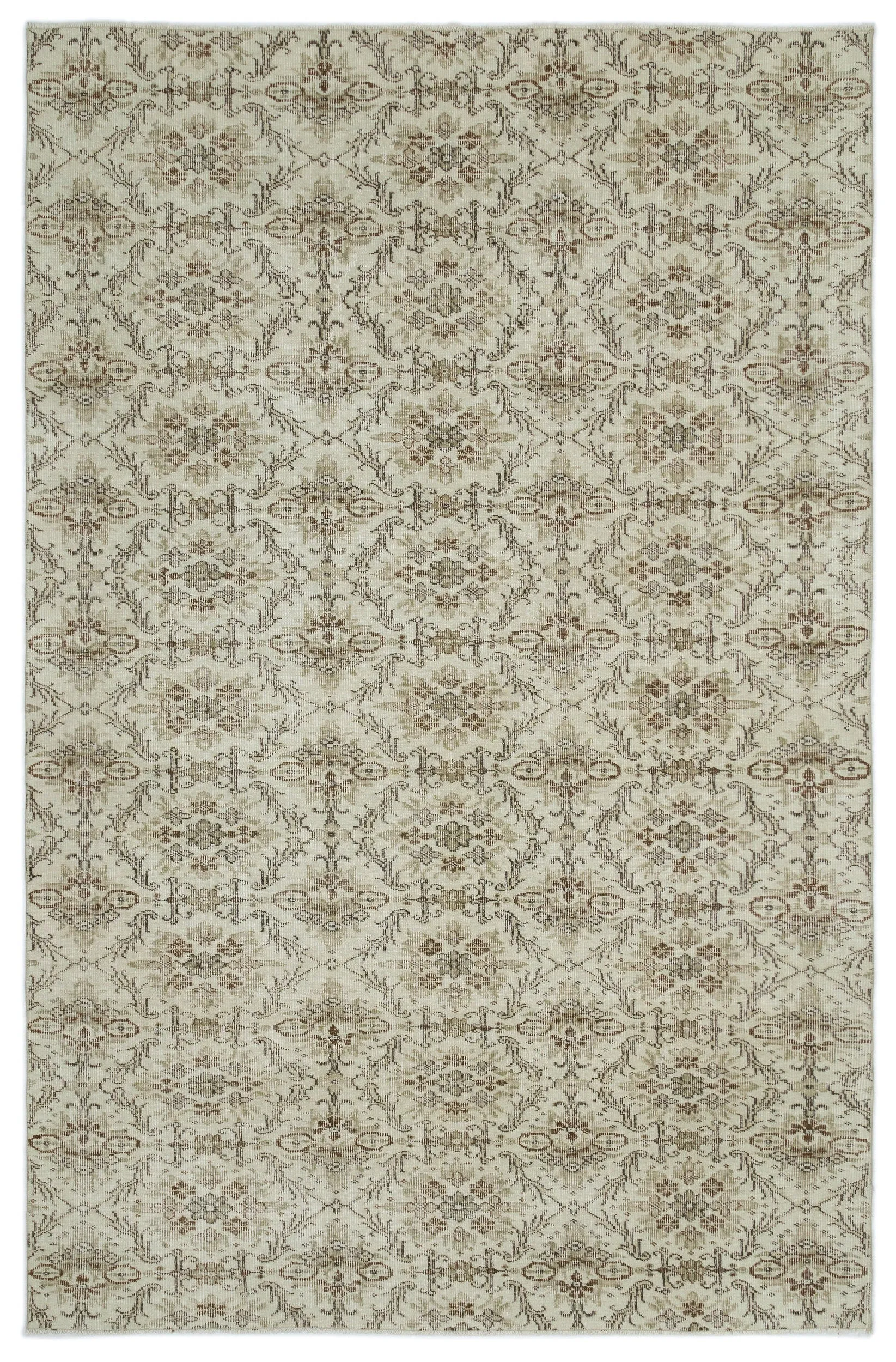Retro Design Beige Over Dyed Vintage Rug 6'1'' x 9'3'' ft 186 x 281 cm