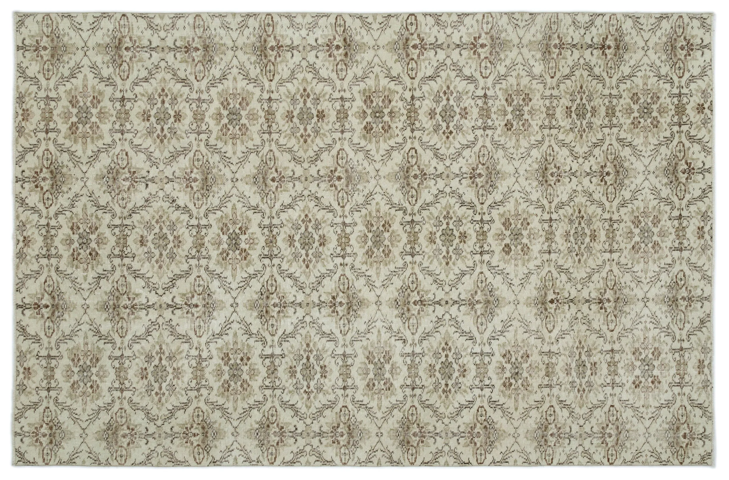 Retro Design Beige Over Dyed Vintage Rug 6'1'' x 9'3'' ft 186 x 281 cm