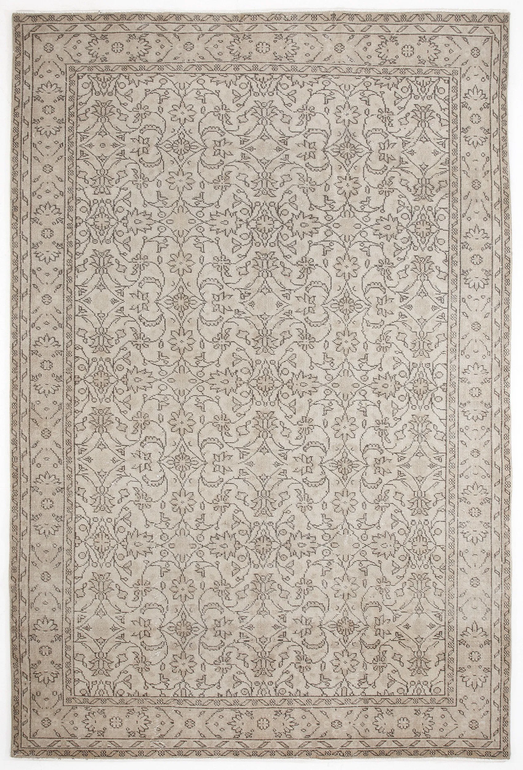 Retro Design Beige Over Dyed Vintage Rug 6'1'' x 9'3'' ft 186 x 282 cm