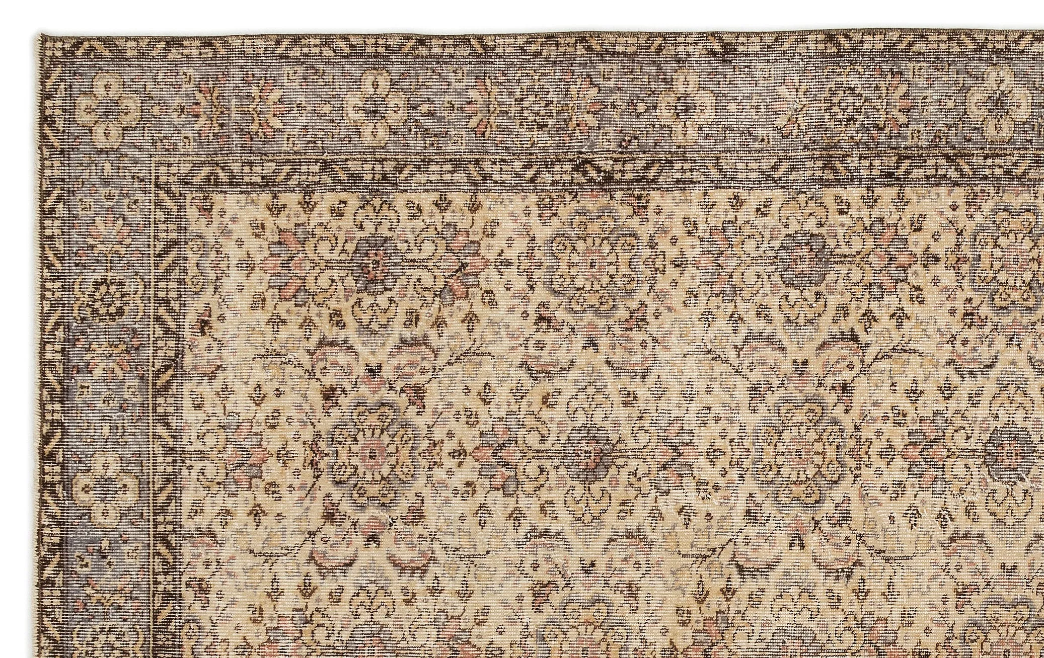Retro Design Beige Over Dyed Vintage Rug 6'2'' x 9'8'' ft 188 x 295 cm