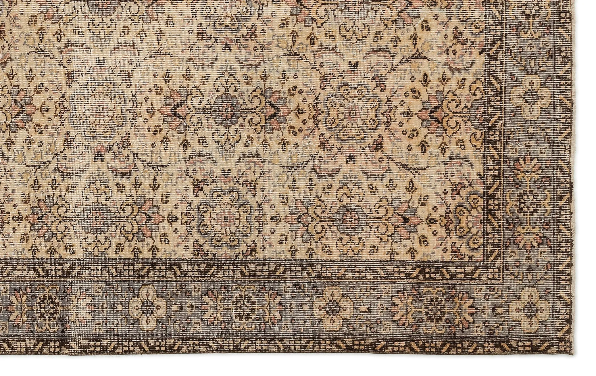 Retro Design Beige Over Dyed Vintage Rug 6'2'' x 9'8'' ft 188 x 295 cm