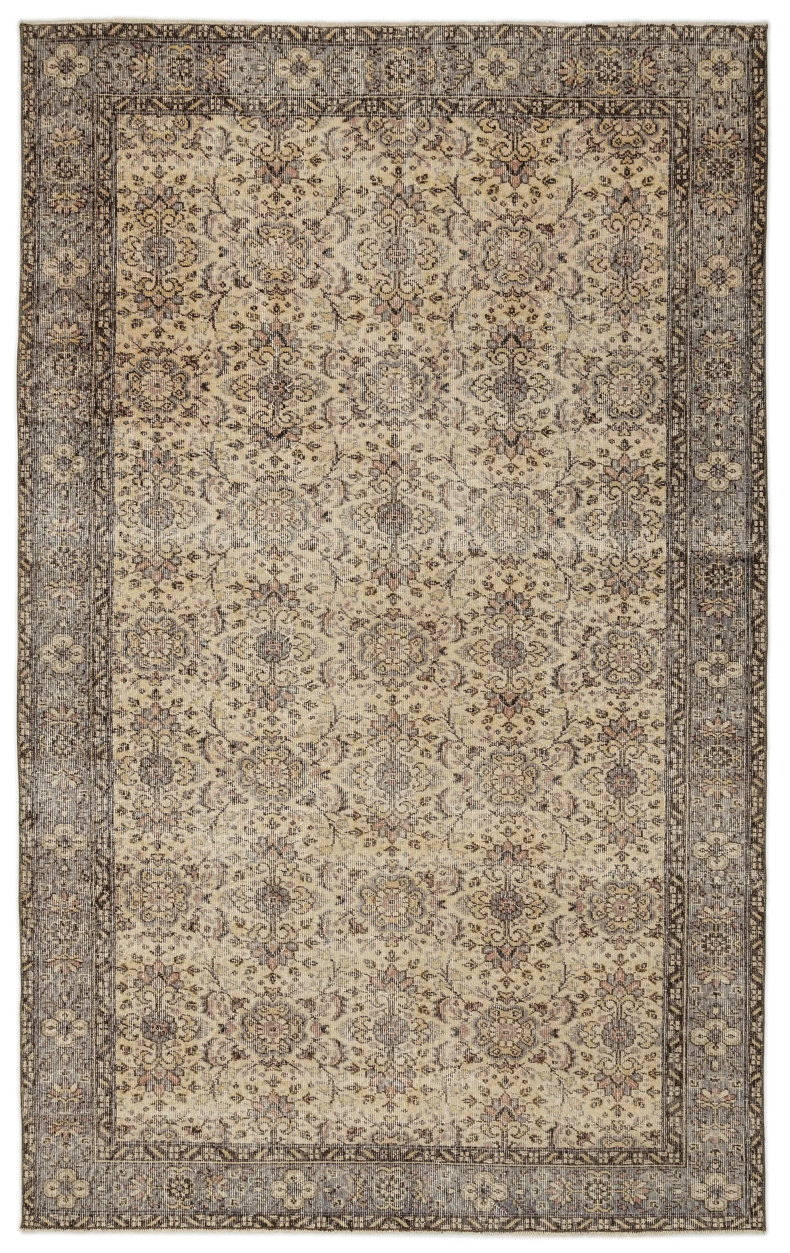 Retro Design Beige Over Dyed Vintage Rug 6'2'' x 9'8'' ft 188 x 295 cm