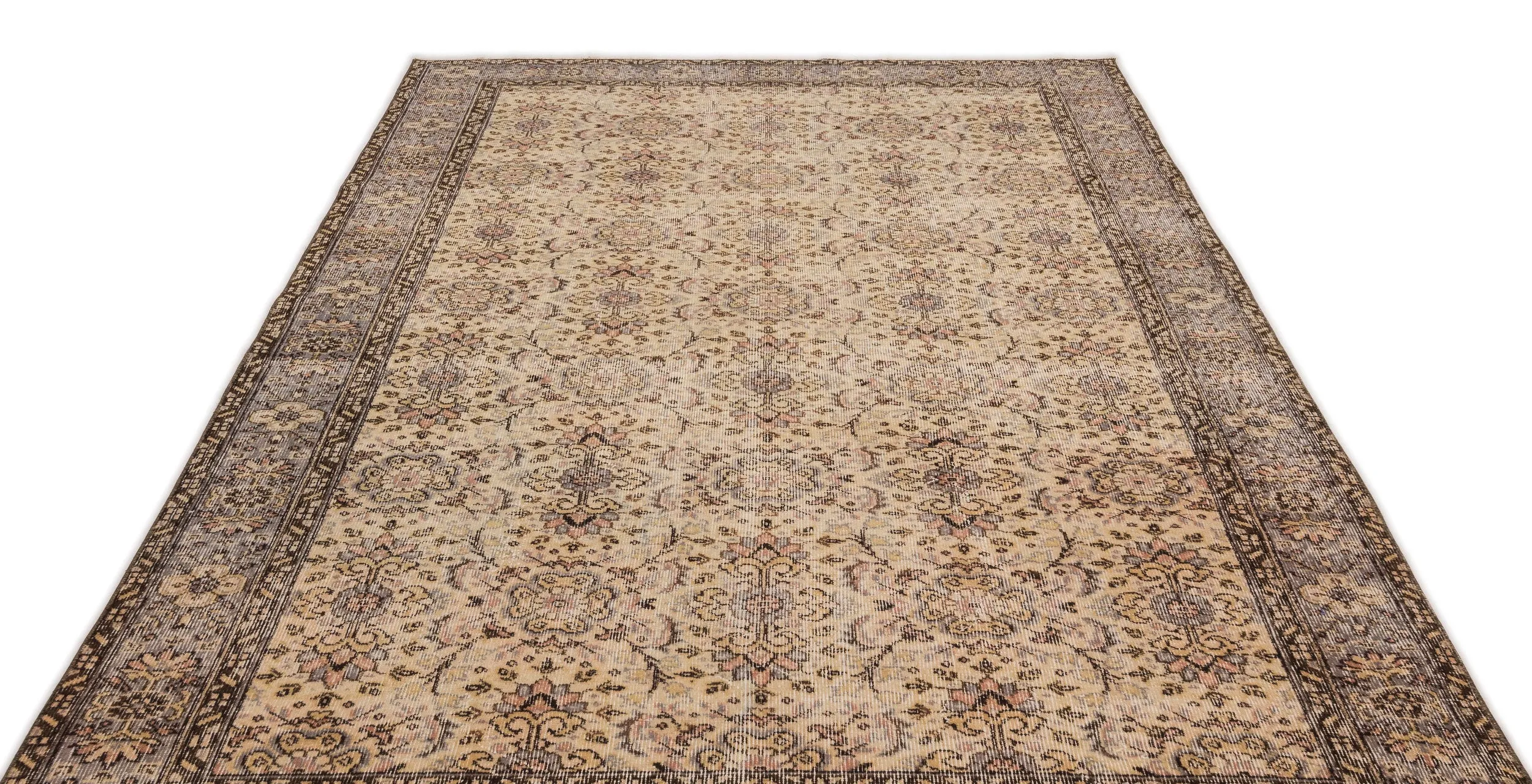 Retro Design Beige Over Dyed Vintage Rug 6'2'' x 9'8'' ft 188 x 295 cm