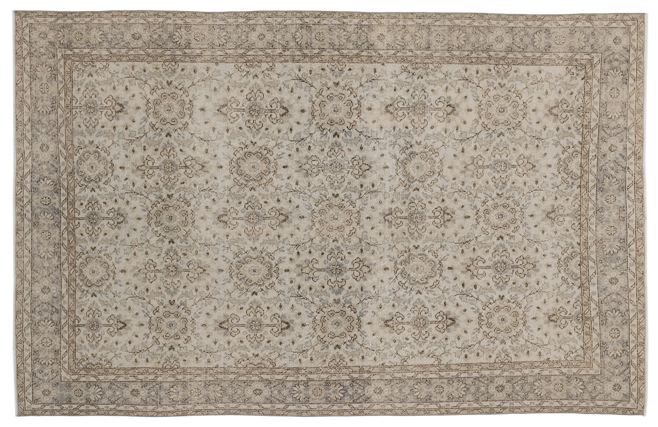 Retro Design Beige Over Dyed Vintage Rug 6'3'' x 9'7'' ft 190 x 293 cm
