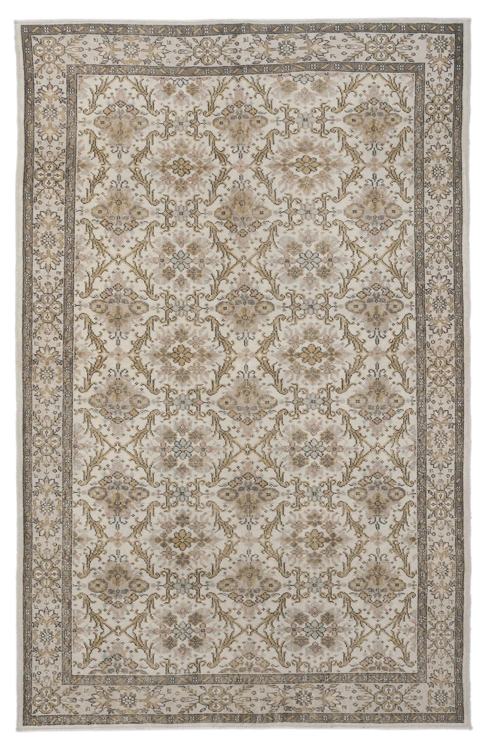 Retro Design Beige Over Dyed Vintage Rug 6'3'' x 9'9'' ft 190 x 297 cm