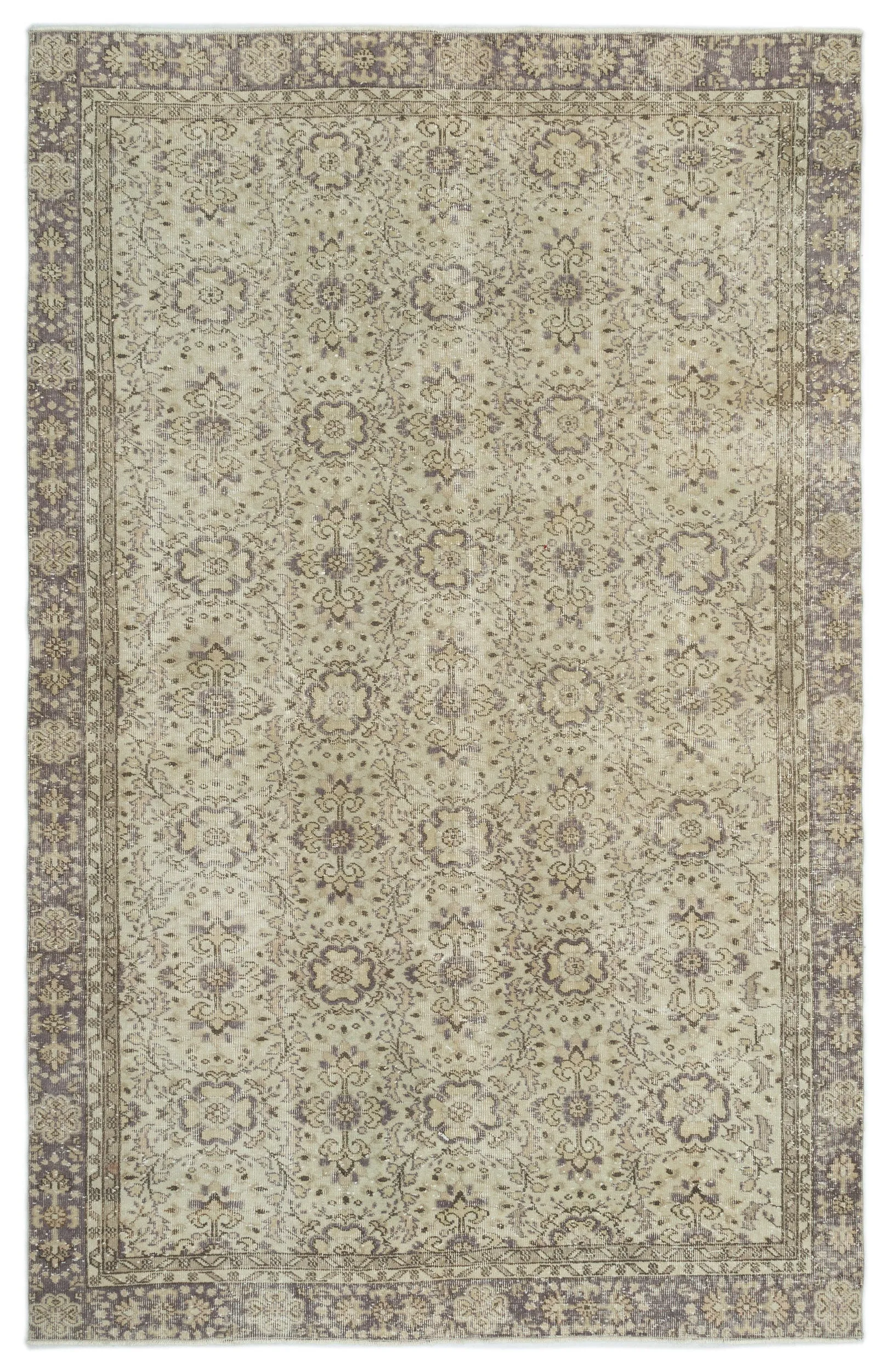 Retro Design Beige Over Dyed Vintage Rug 6'3'' x 9'9'' ft 190 x 298 cm