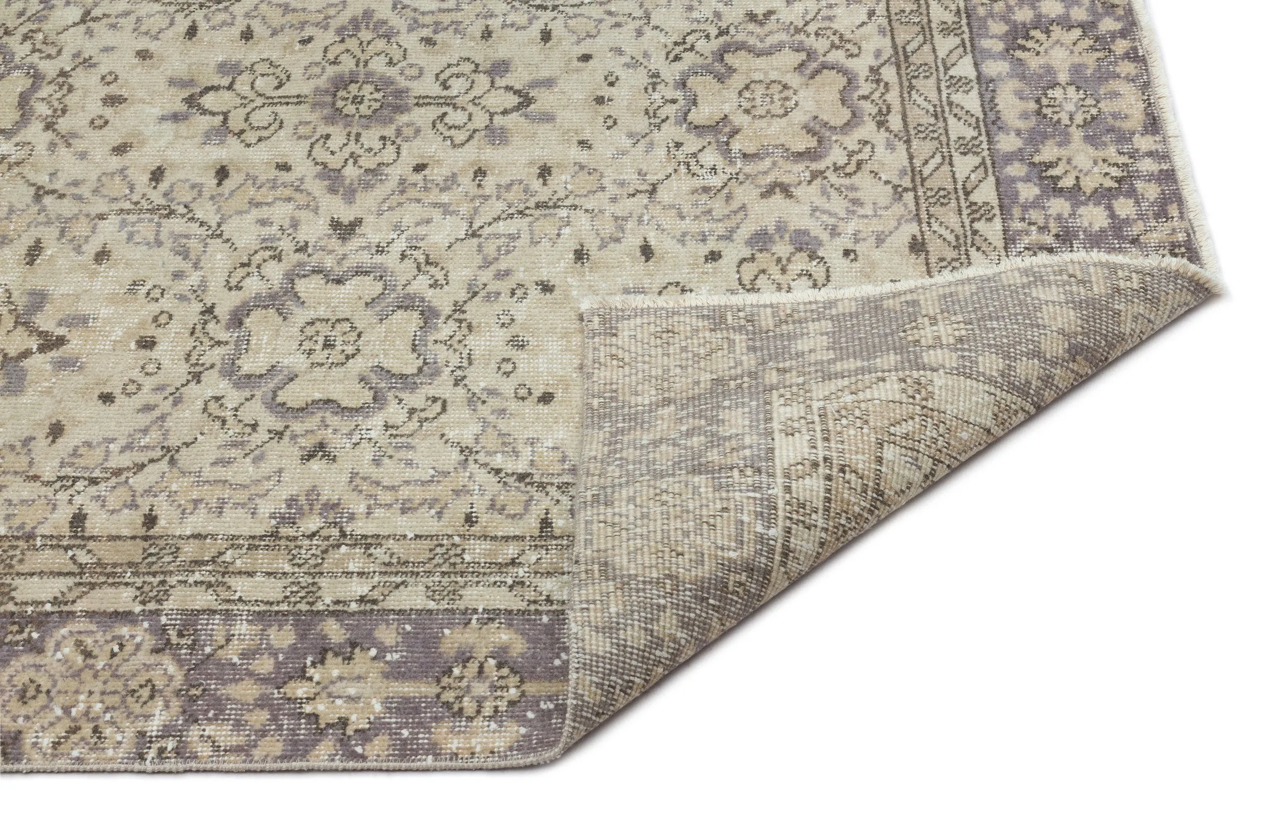 Retro Design Beige Over Dyed Vintage Rug 6'3'' x 9'9'' ft 190 x 298 cm