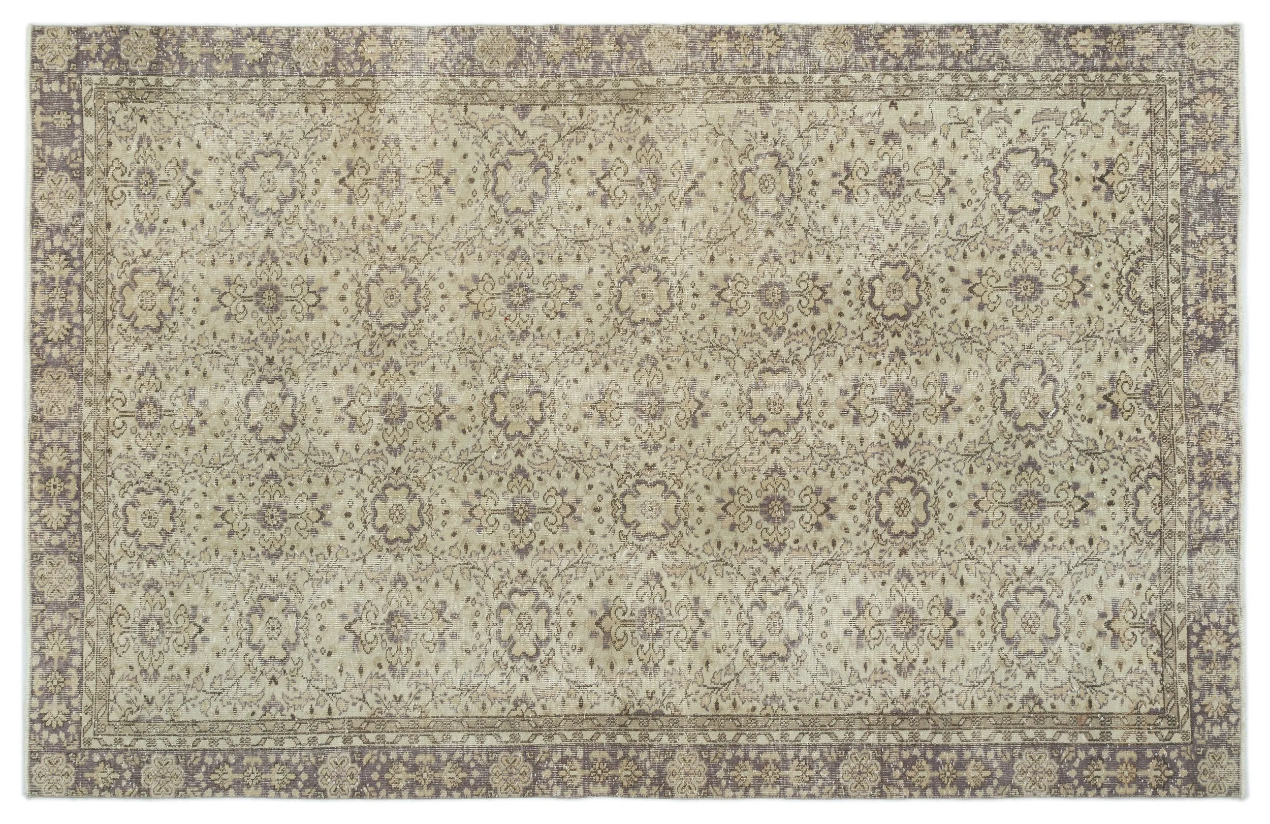 Retro Design Beige Over Dyed Vintage Rug 6'3'' x 9'9'' ft 190 x 298 cm