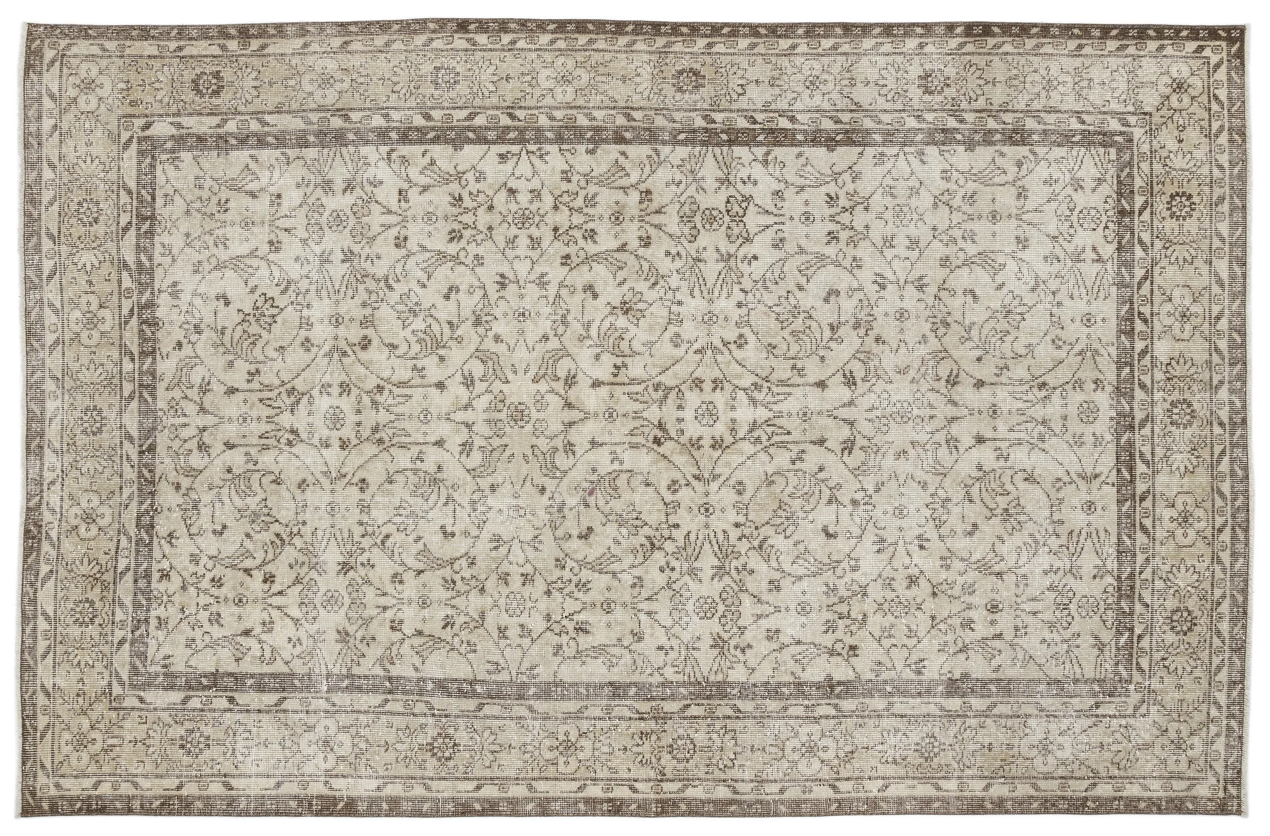 Retro Design Beige Over Dyed Vintage Rug 6'4'' x 9'5'' ft 192 x 287 cm