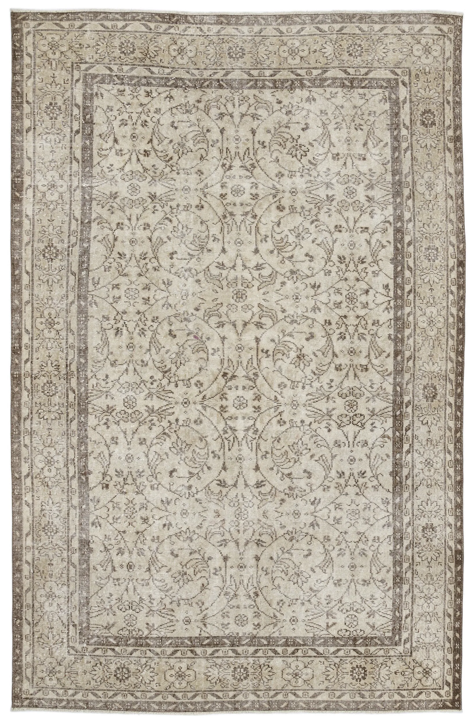 Retro Design Beige Over Dyed Vintage Rug 6'4'' x 9'5'' ft 192 x 287 cm