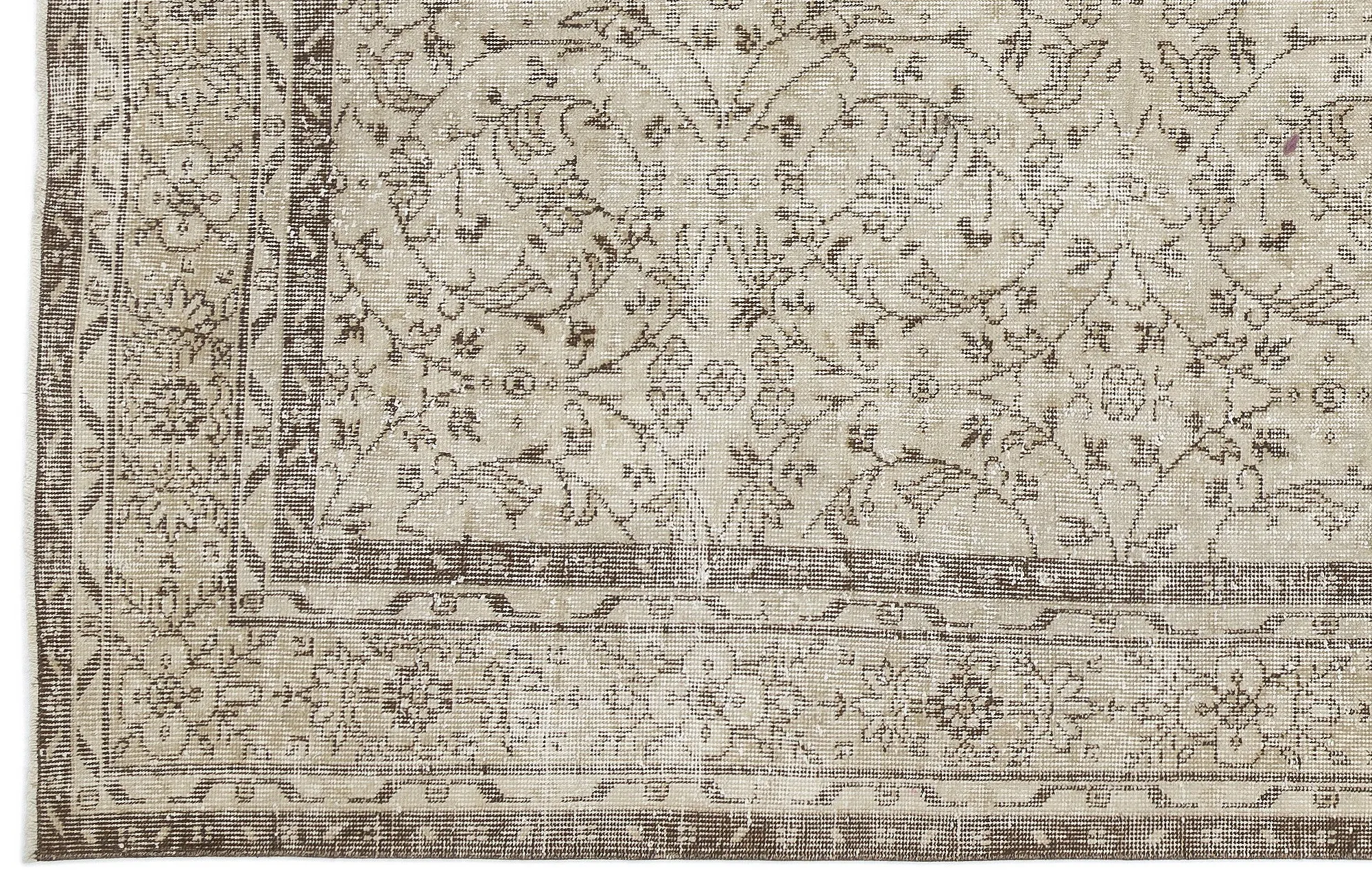 Retro Design Beige Over Dyed Vintage Rug 6'4'' x 9'5'' ft 192 x 287 cm