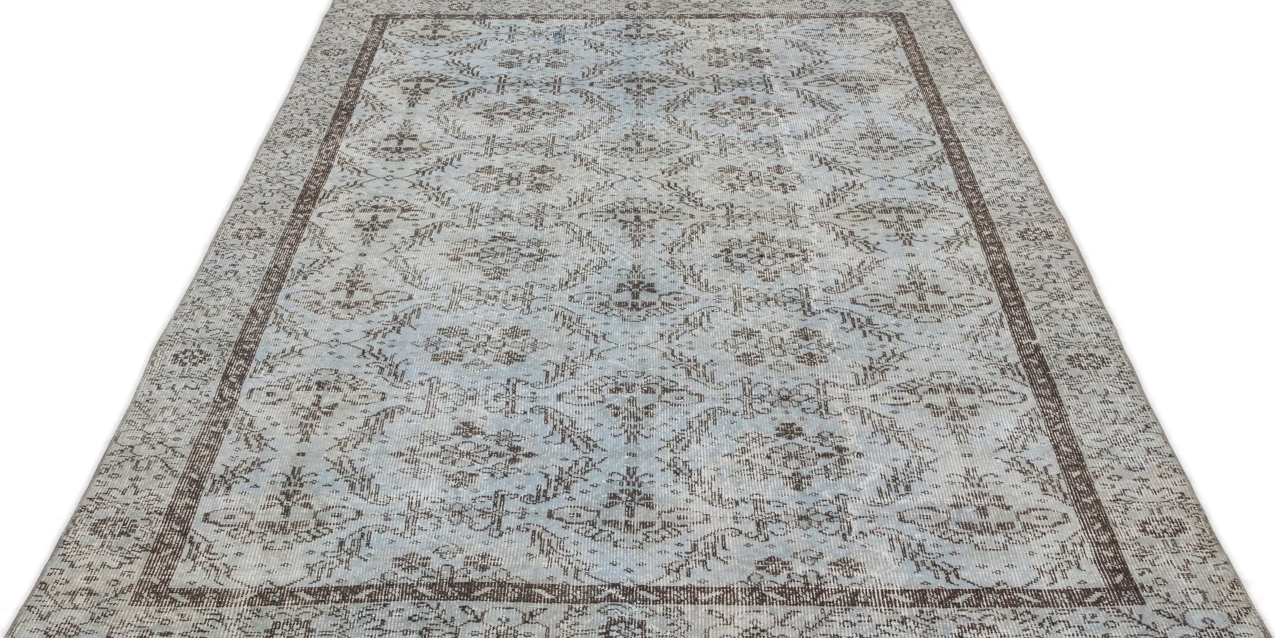 Retro Design Blue Over Dyed Vintage Rug 5'3'' x 9'1'' ft 160 x 278 cm