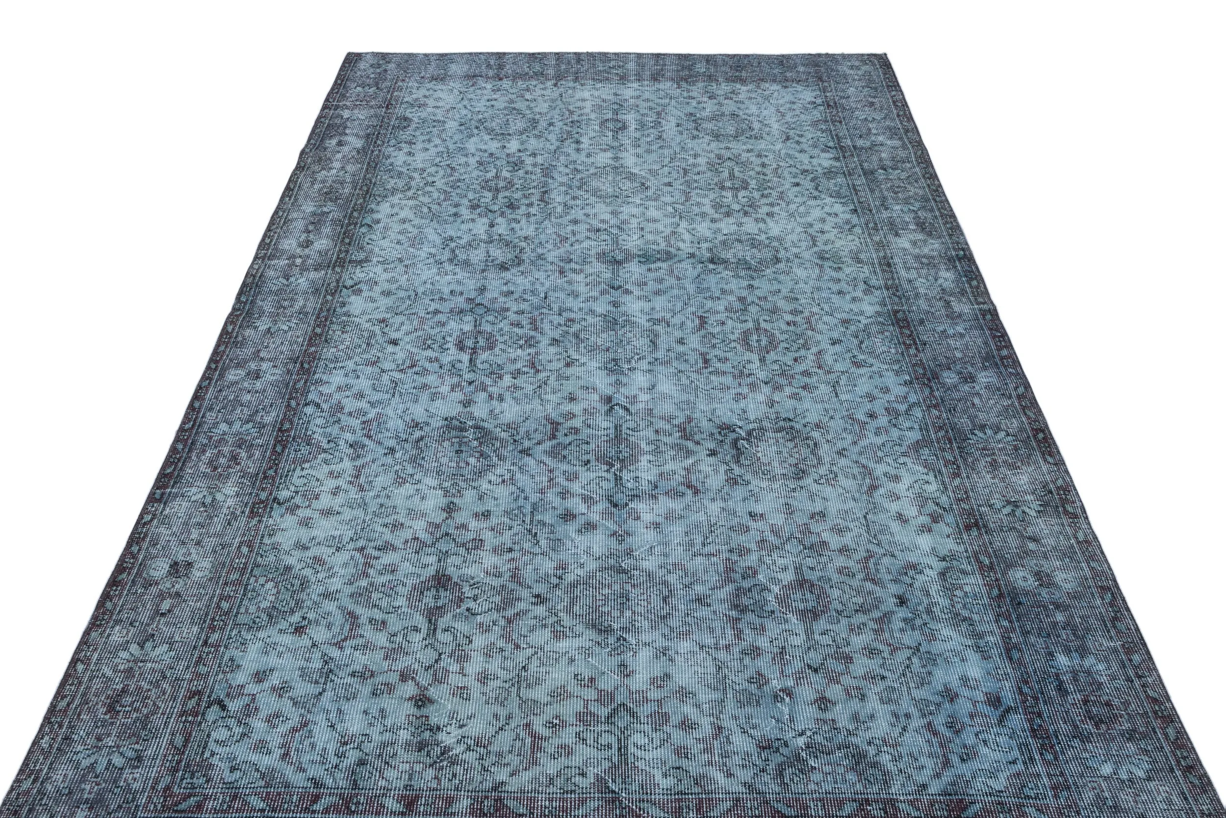 Retro Design Blue Over Dyed Vintage Rug 5'7'' x 9'6'' ft 170 x 290 cm