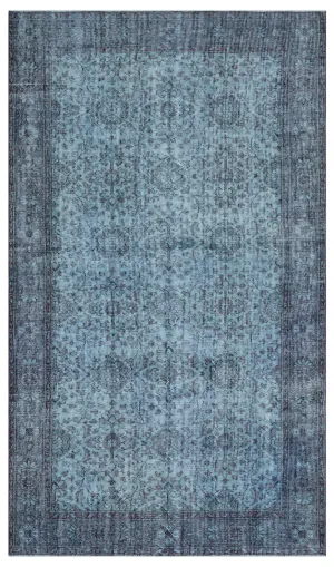 Retro Design Blue Over Dyed Vintage Rug 5'7'' x 9'6'' ft 170 x 290 cm