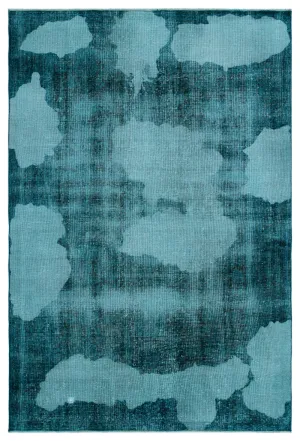 Retro Design Blue Over Dyed Vintage Rug 6'0'' x 8'10'' ft 183 x 269 cm