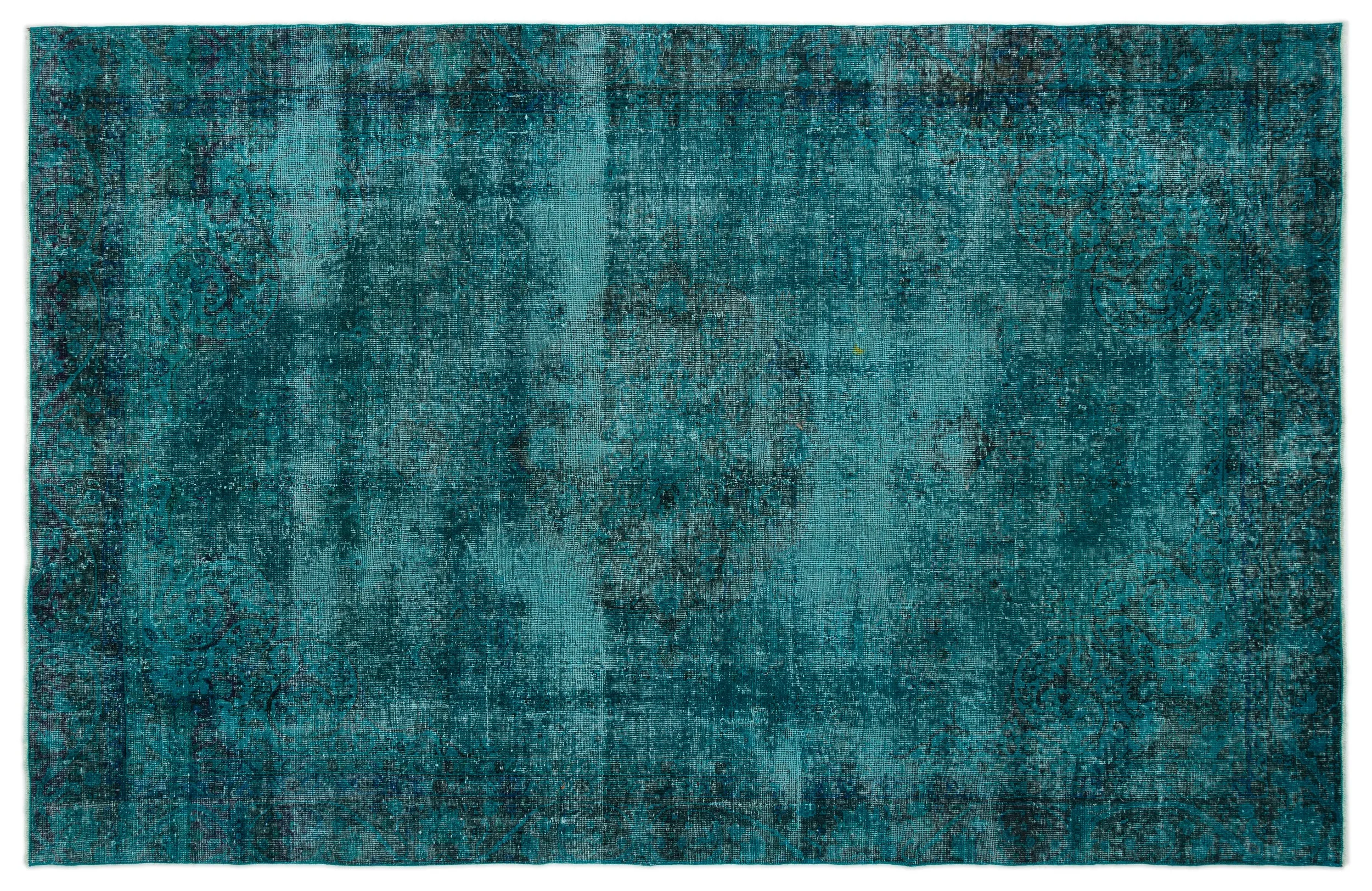 Retro Design Blue Over Dyed Vintage Rug 6'2'' x 9'6'' ft 188 x 290 cm