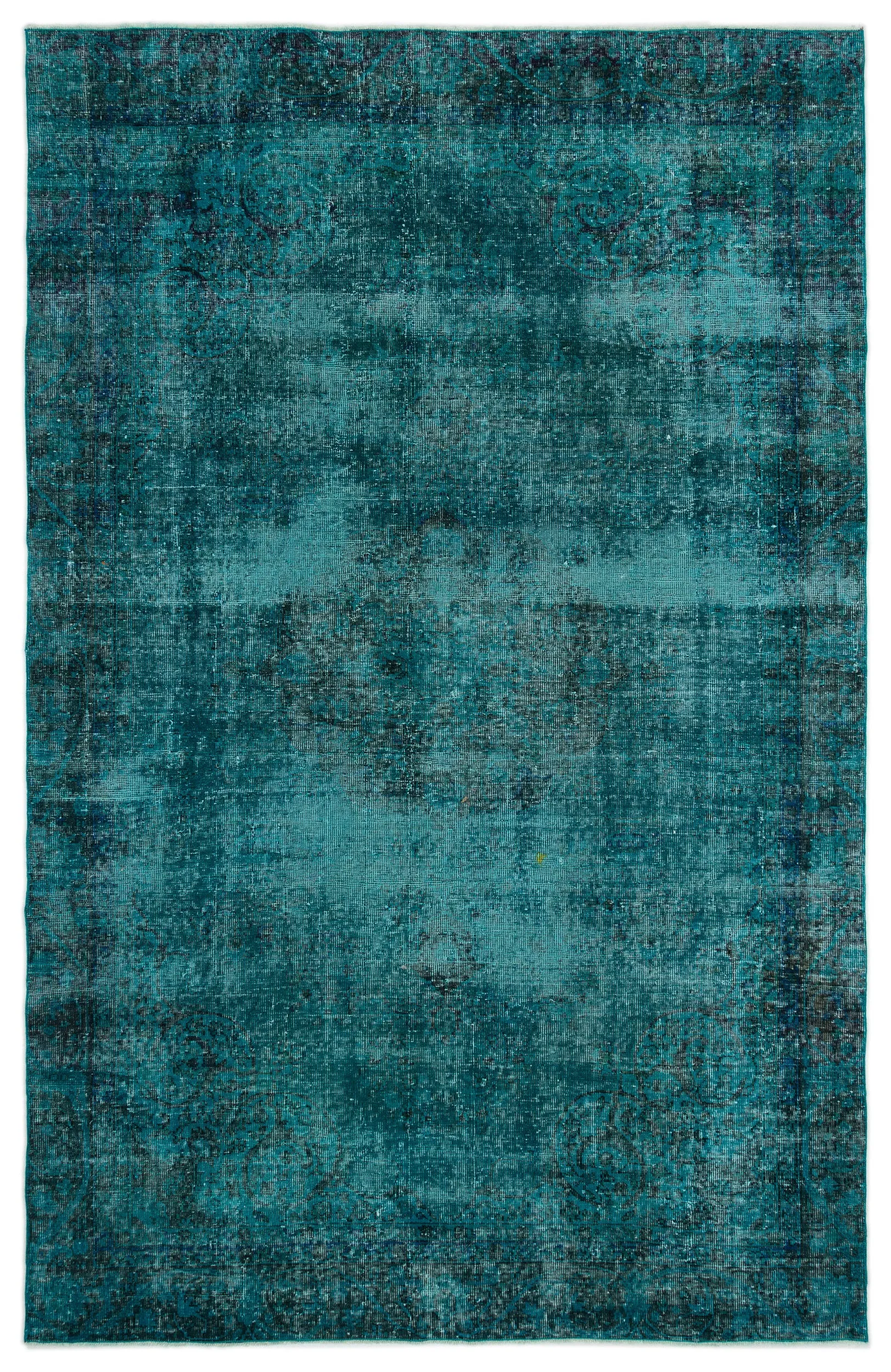 Retro Design Blue Over Dyed Vintage Rug 6'2'' x 9'6'' ft 188 x 290 cm
