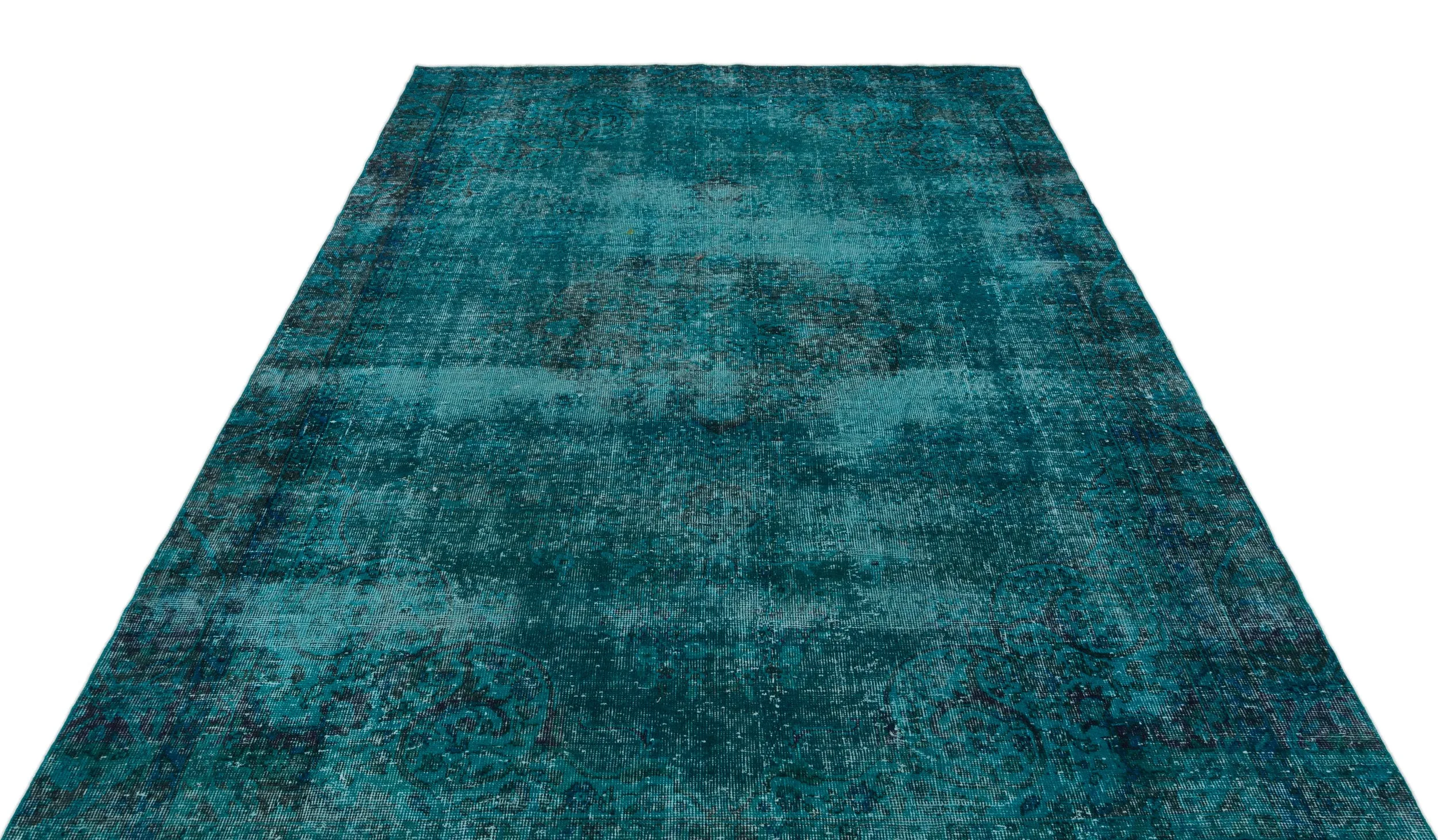 Retro Design Blue Over Dyed Vintage Rug 6'2'' x 9'6'' ft 188 x 290 cm