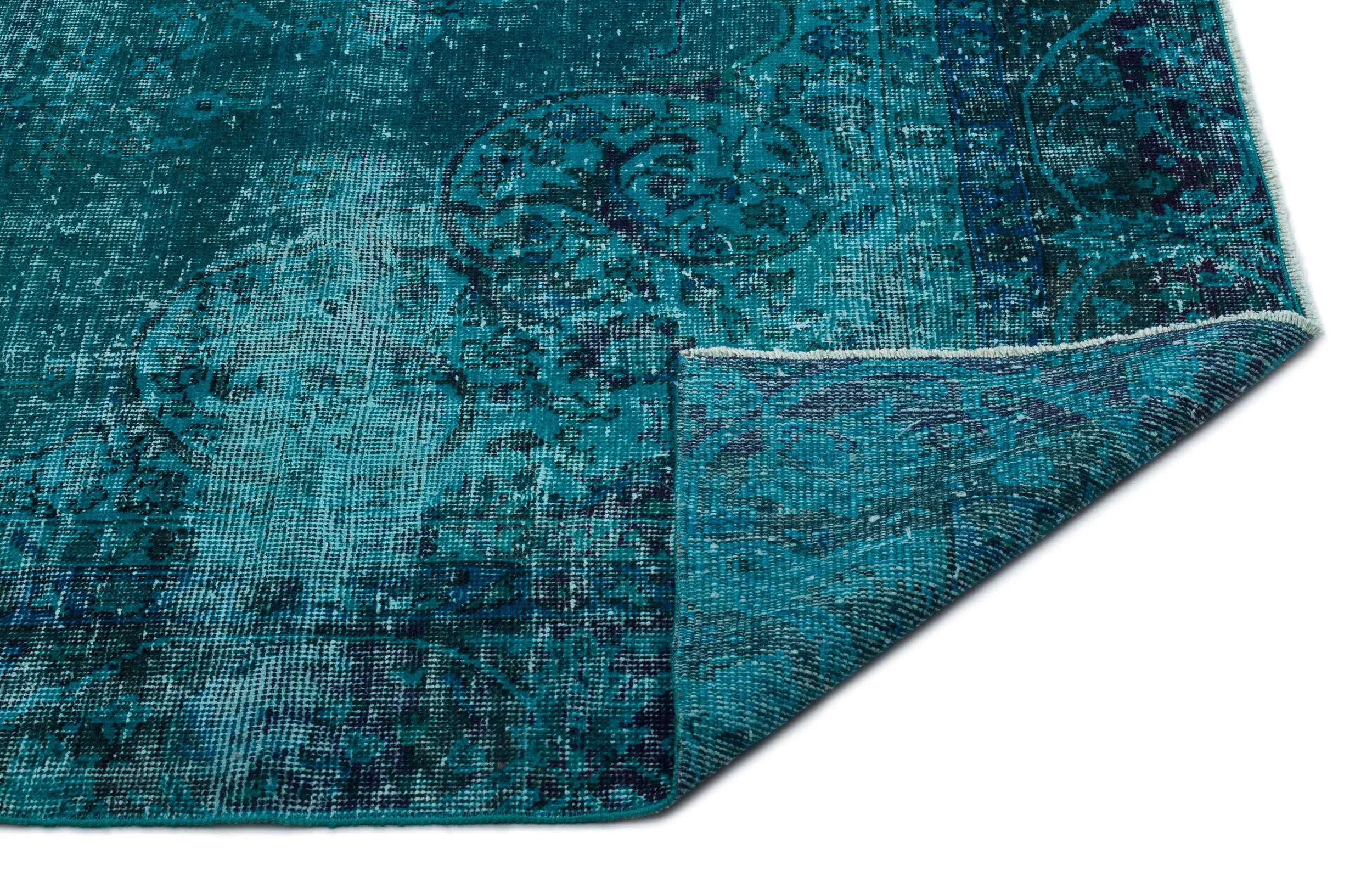 Retro Design Blue Over Dyed Vintage Rug 6'2'' x 9'6'' ft 188 x 290 cm