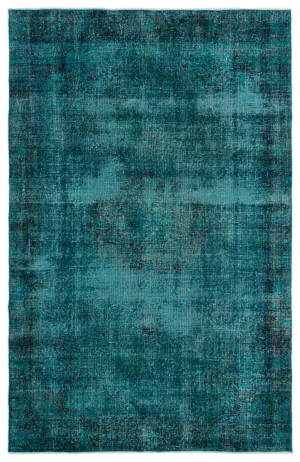 Retro Design Blue Over Dyed Vintage Rug 6'2'' x 9'6'' ft 188 x 290 cm