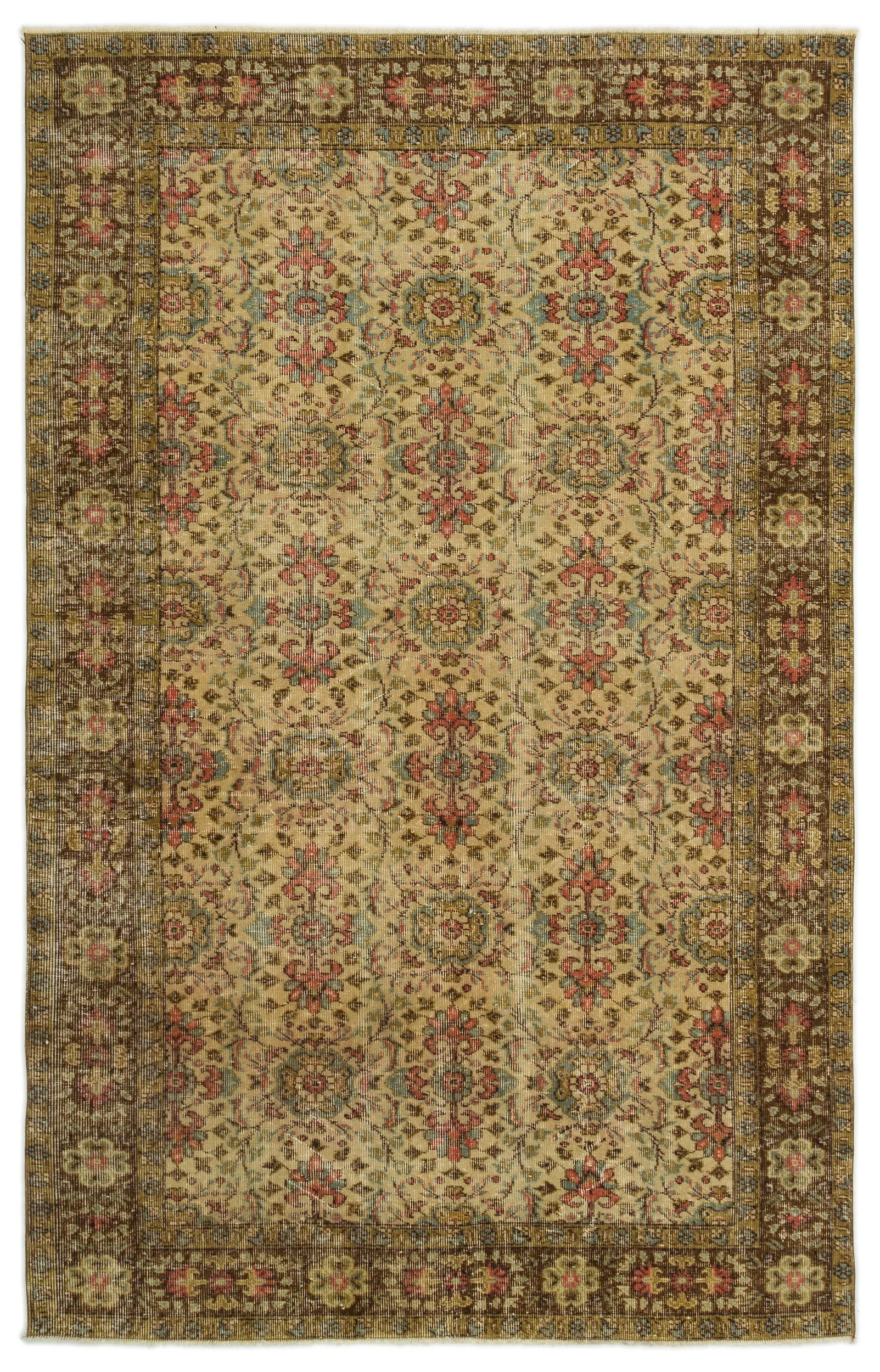 Retro Design Brown Over Dyed Vintage Rug 5'2'' x 8'4'' ft 158 x 255 cm