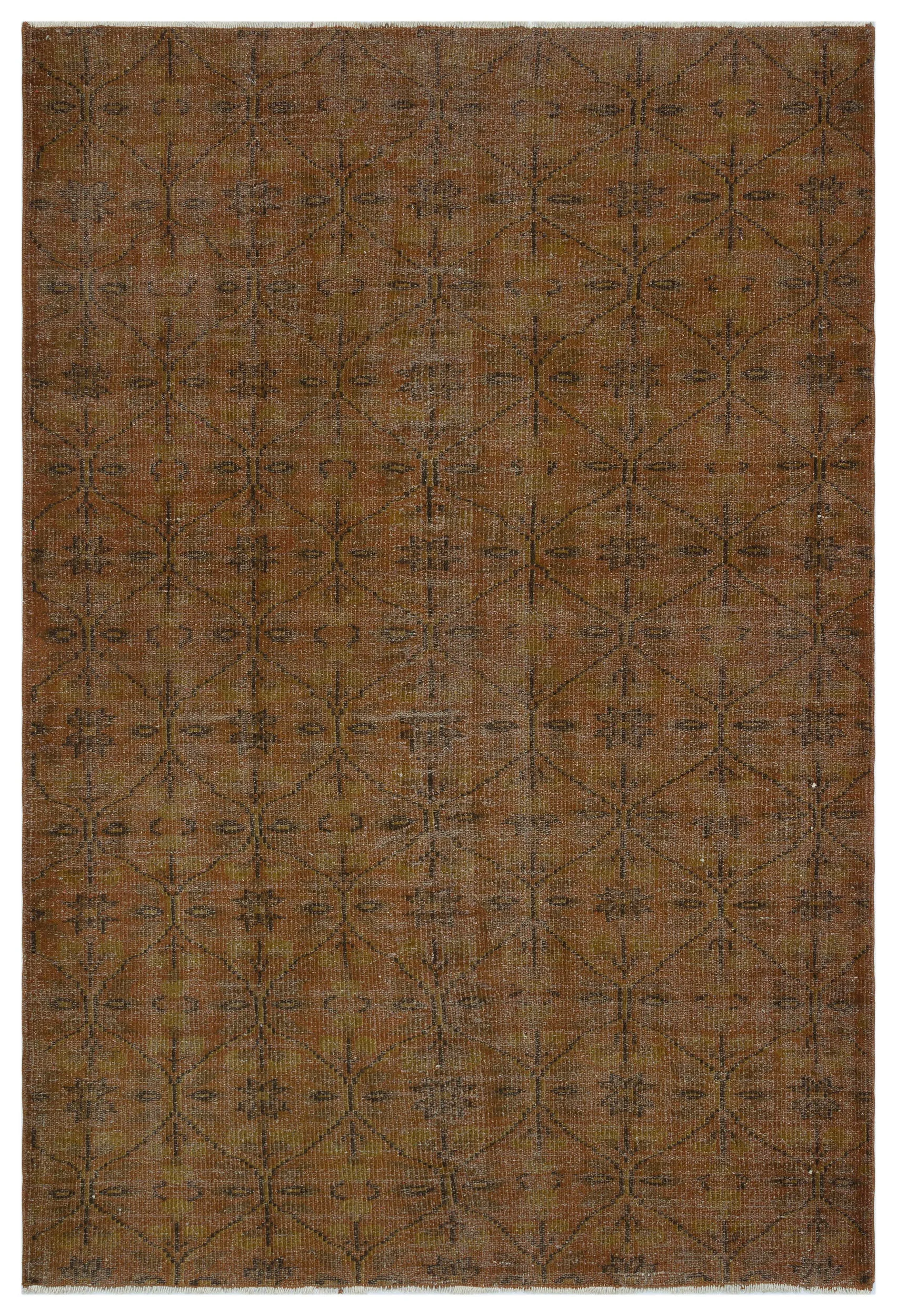 Retro Design Brown Over Dyed Vintage Rug 5'3'' x 7'10'' ft 160 x 239 cm