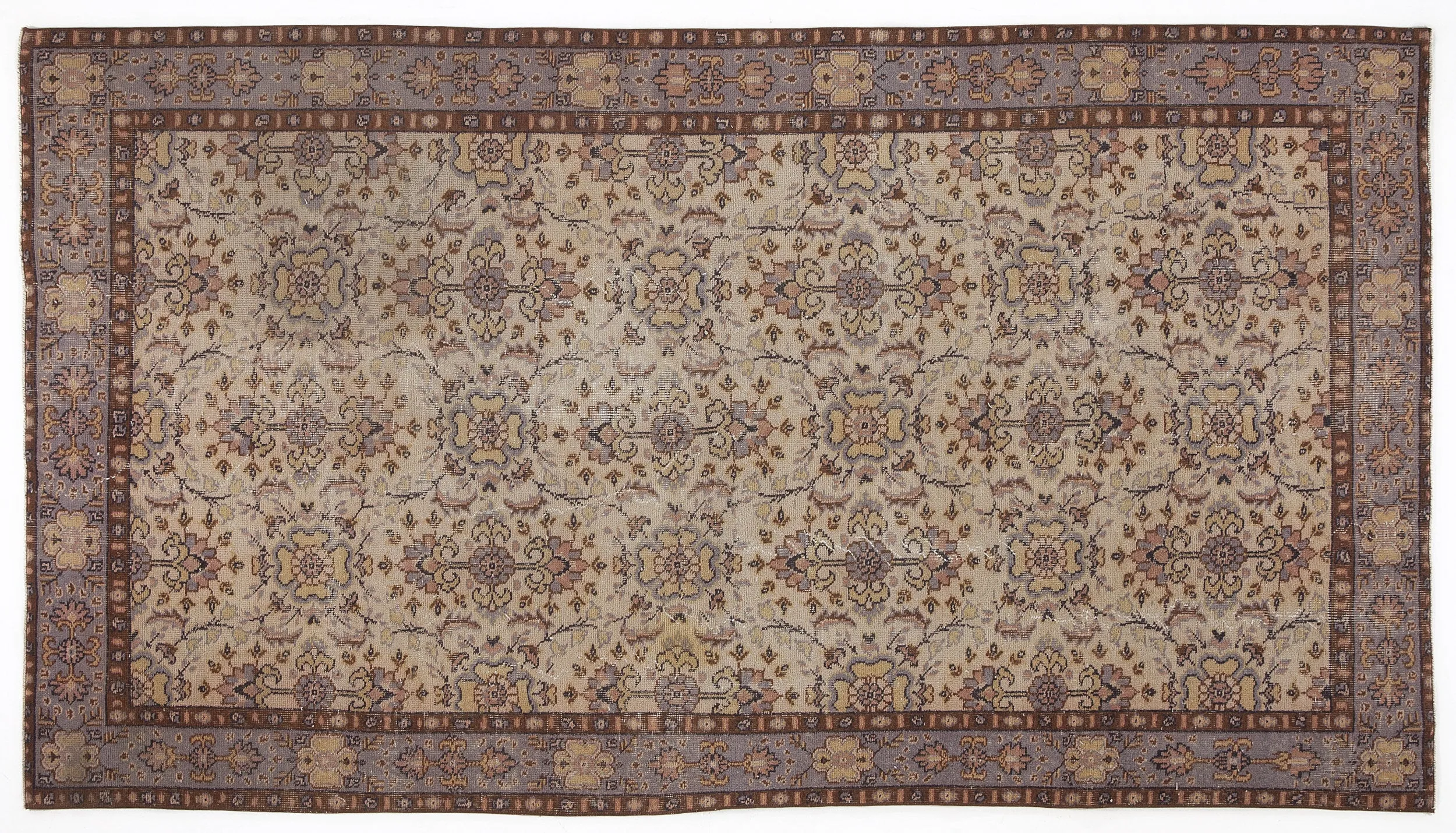Retro Design Brown Over Dyed Vintage Rug 5'3'' x 9'5'' ft 160 x 288 cm