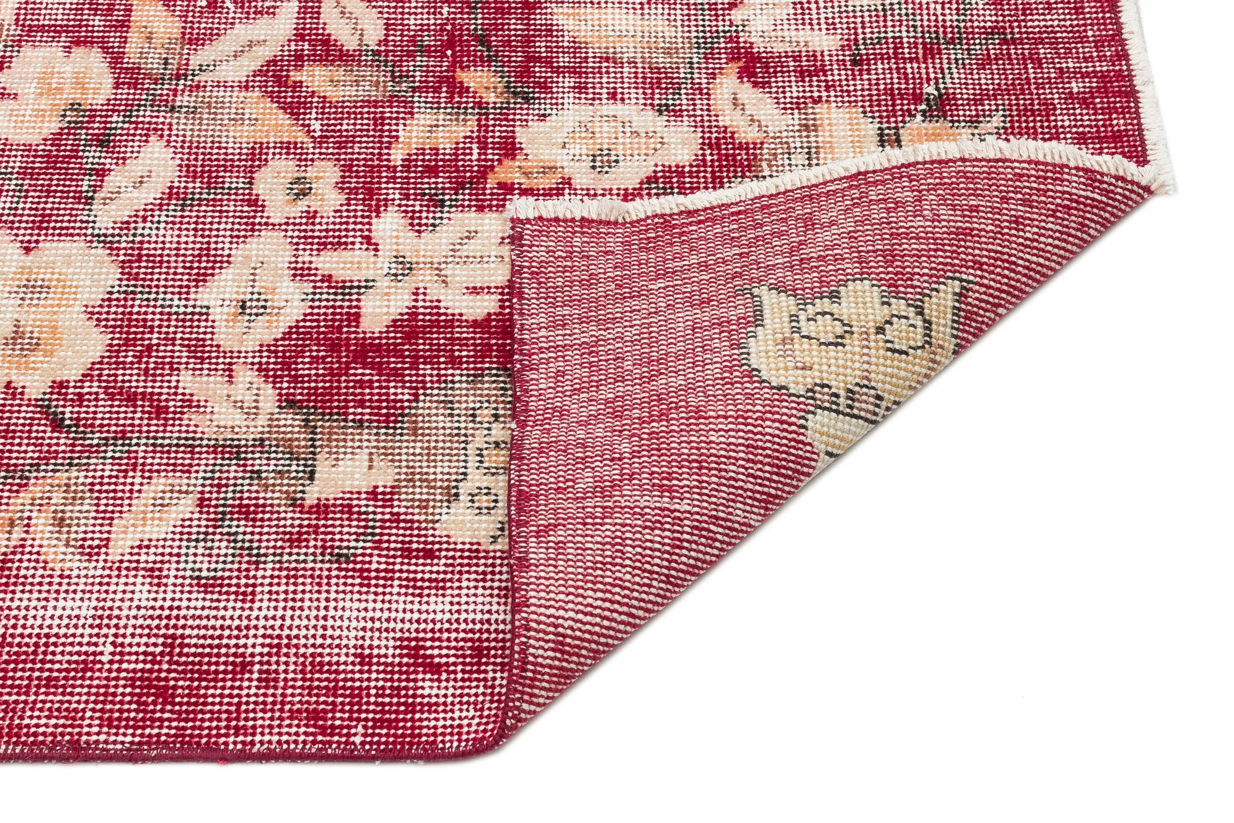 Retro Design Floral Over Dyed Vintage Rug 3'10'' x 6'10'' ft 116 x 208 cm