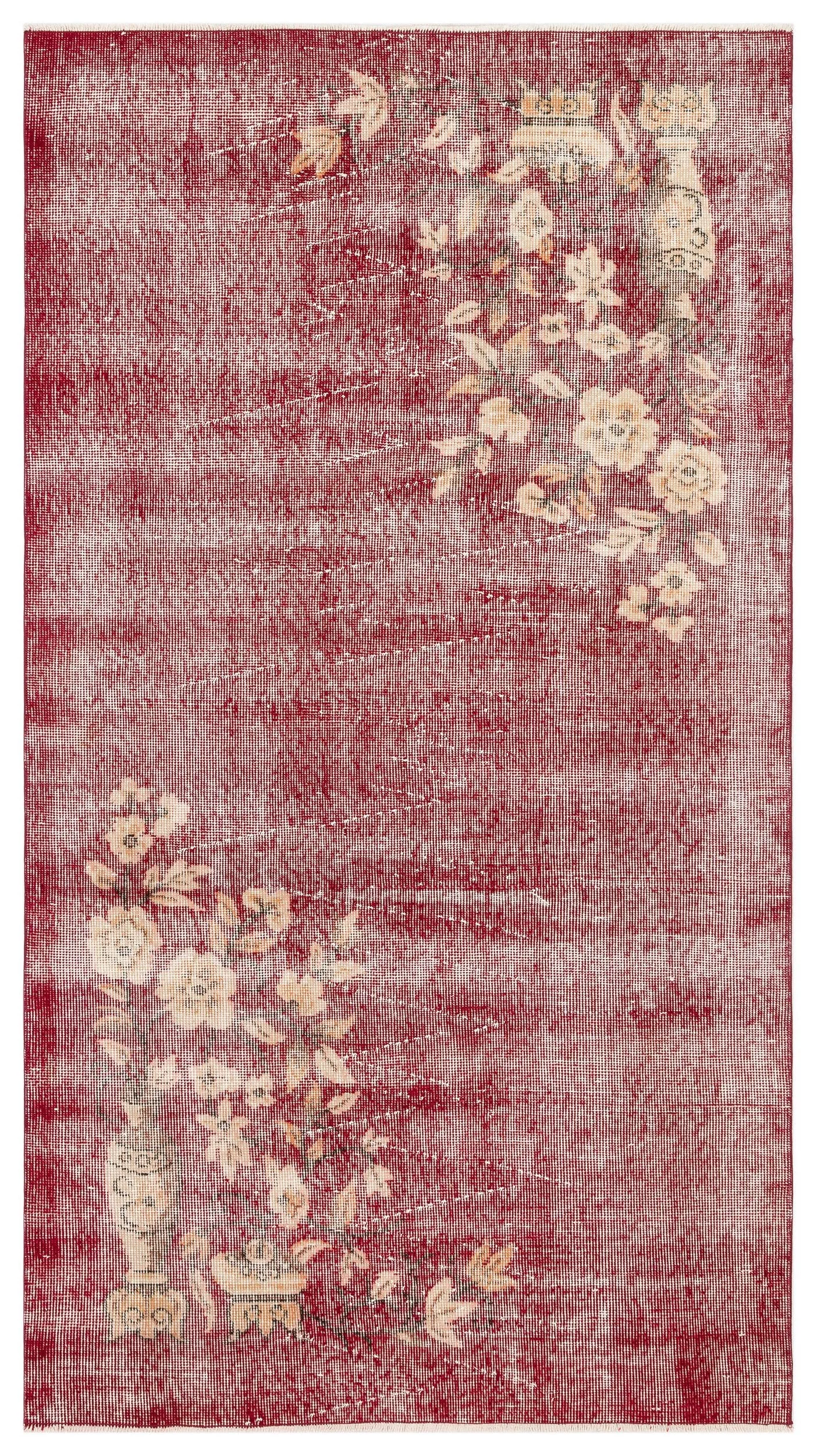 Retro Design Floral Over Dyed Vintage Rug 3'10'' x 6'10'' ft 116 x 208 cm