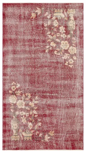 Retro Design Floral Over Dyed Vintage Rug 3'10'' x 6'10'' ft 116 x 208 cm