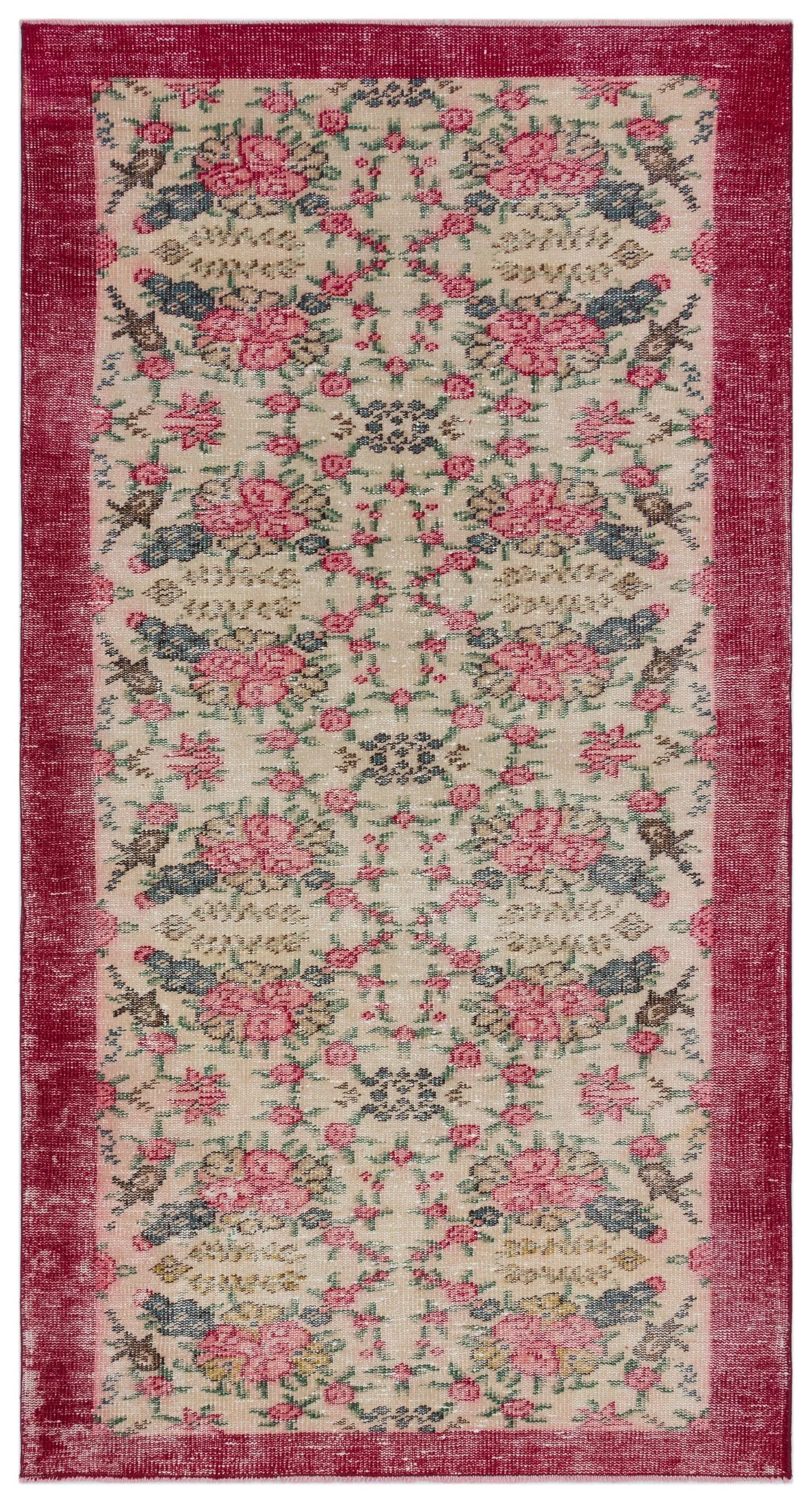 Retro Design Floral Over Dyed Vintage Rug 3'10'' x 7'3'' ft 118 x 222 cm