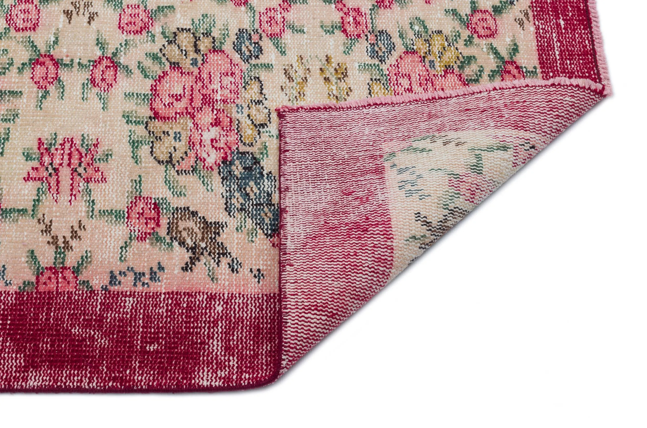Retro Design Floral Over Dyed Vintage Rug 3'10'' x 7'3'' ft 118 x 222 cm