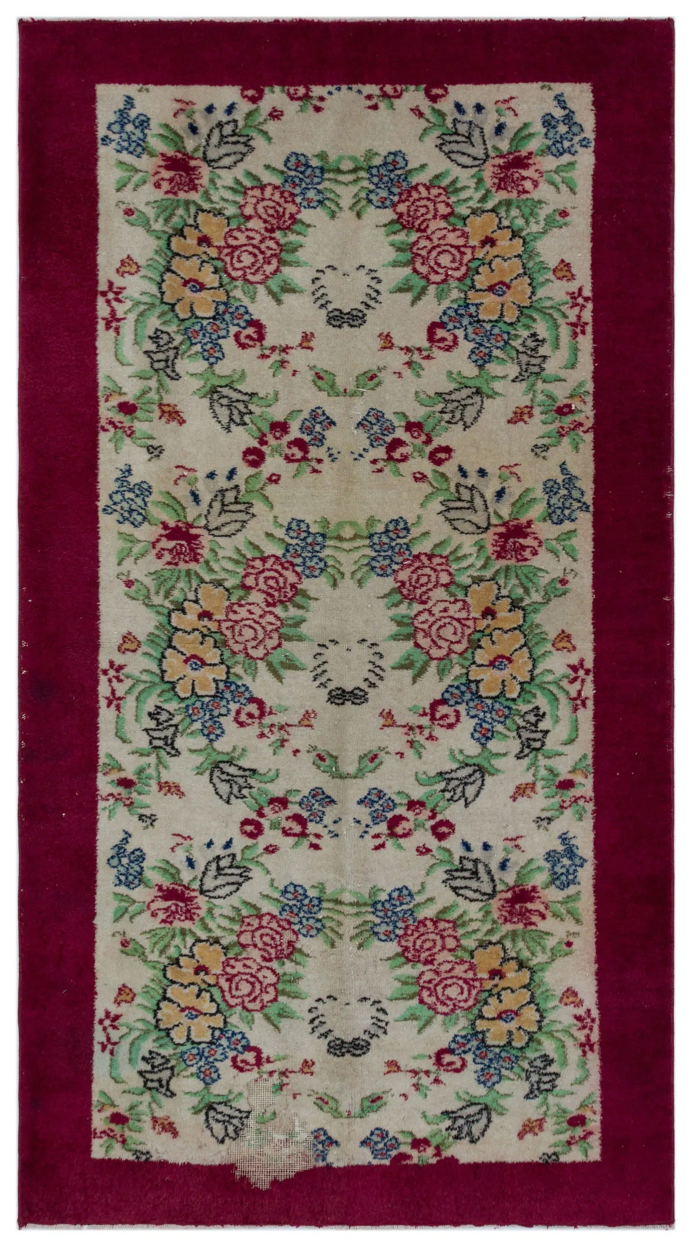 Retro Design Floral Over Dyed Vintage Rug 3'12'' x 6'11'' ft 121 x 210 cm