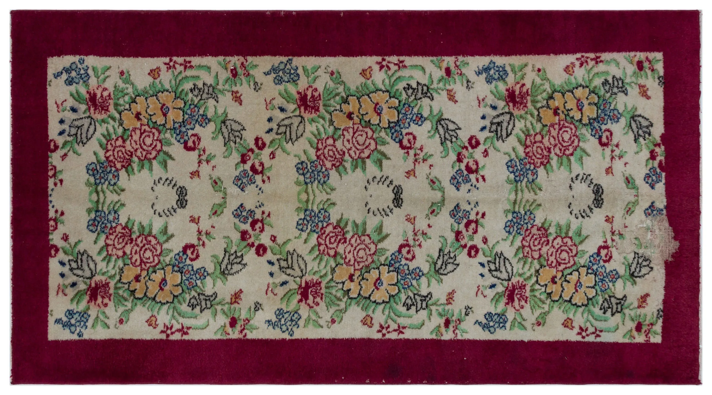 Retro Design Floral Over Dyed Vintage Rug 3'12'' x 6'11'' ft 121 x 210 cm